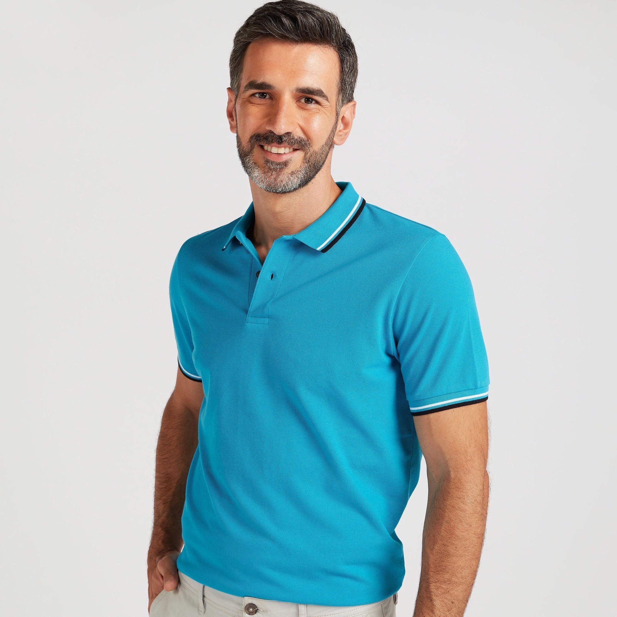 Solid Polo T-shirt with Short Sleeves and Tipping Detail-men-clothing-tshirtsandpolos-polos-image-1