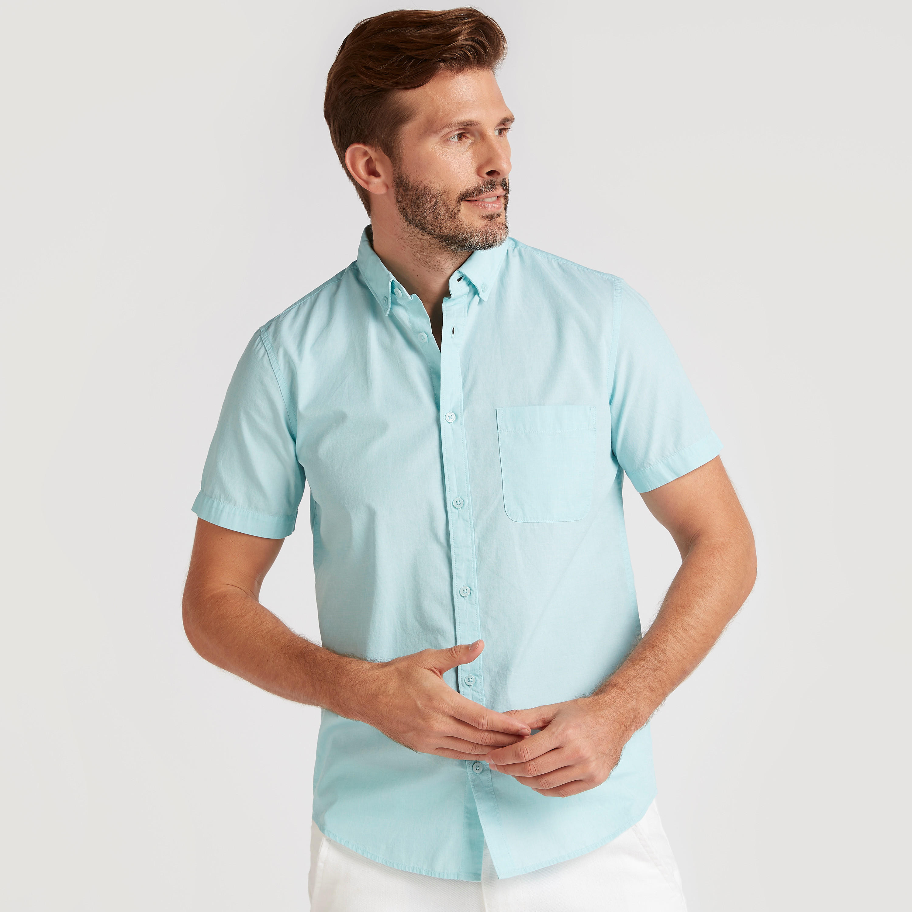 قميص بارز الملمس بأكمام قصيرة وجيب من لي كوبر-men-clothing-shirts-image-4