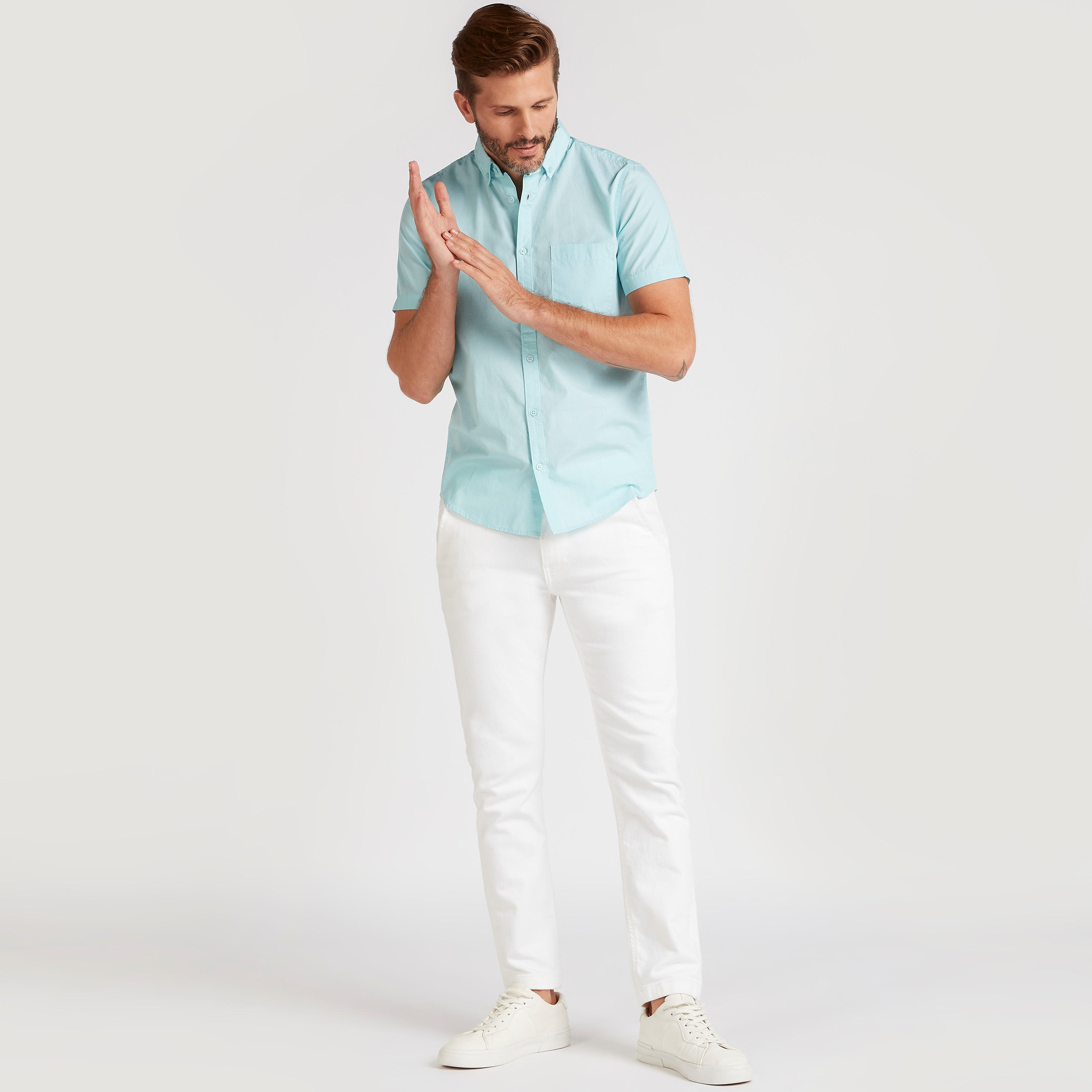 قميص بارز الملمس بأكمام قصيرة وجيب من لي كوبر-men-clothing-shirts-image-3