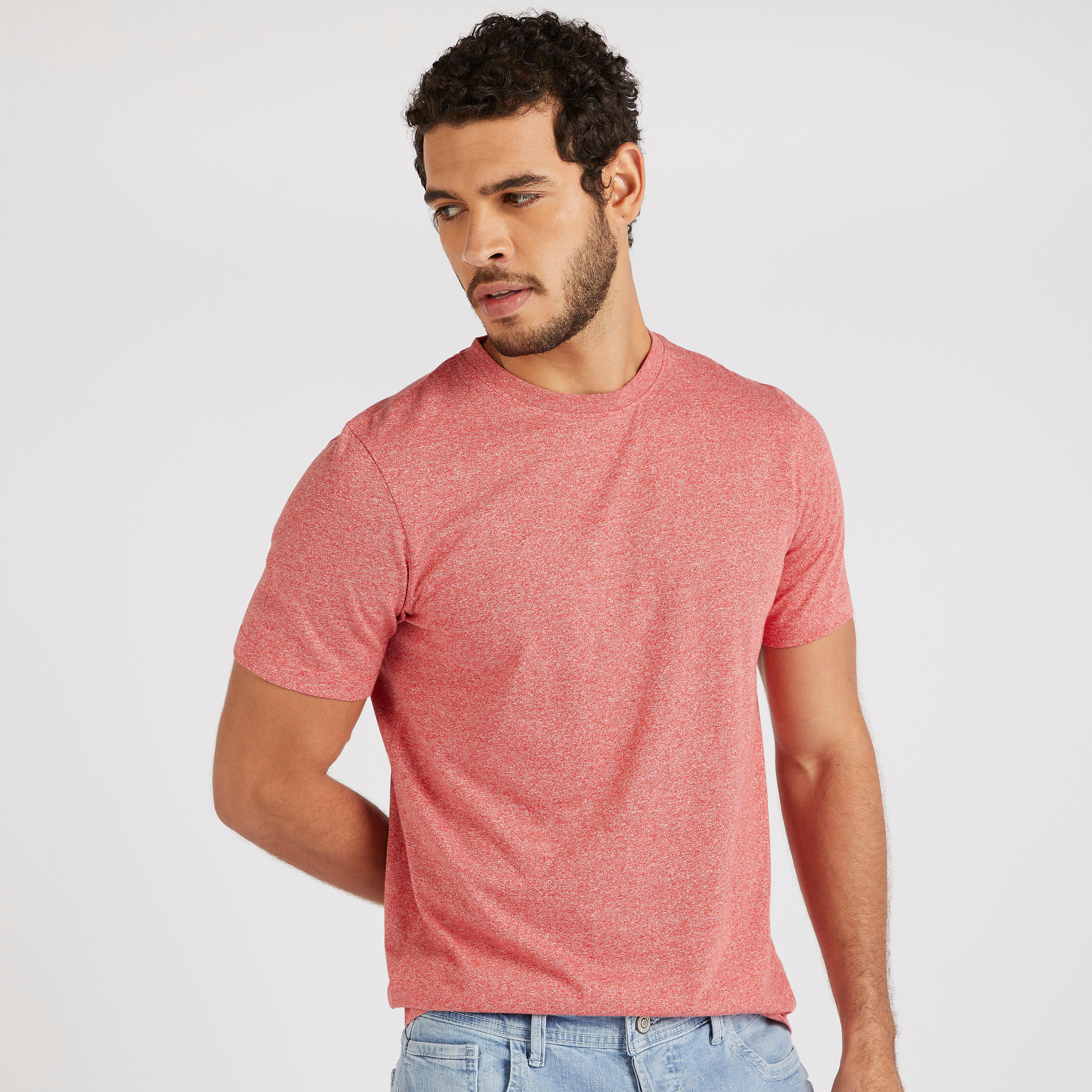 Solid T-shirt with Crew Neck and Short Sleeves-men-clothing-tshirtsandpolos-tshirts-image-1