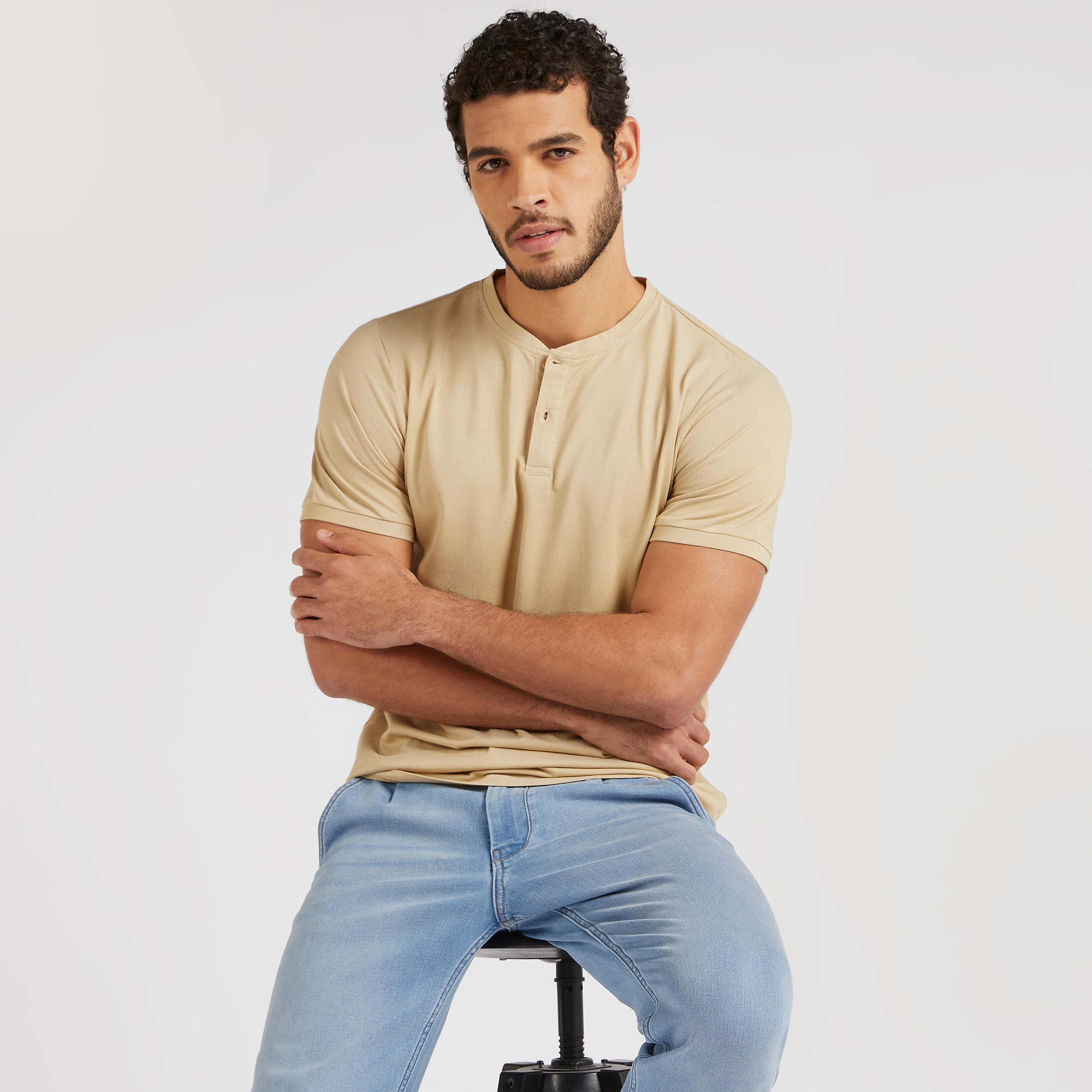 Solid T-shirt with Henley Neck and Short Sleeves-men-clothing-tshirtsandpolos-tshirts-image-1