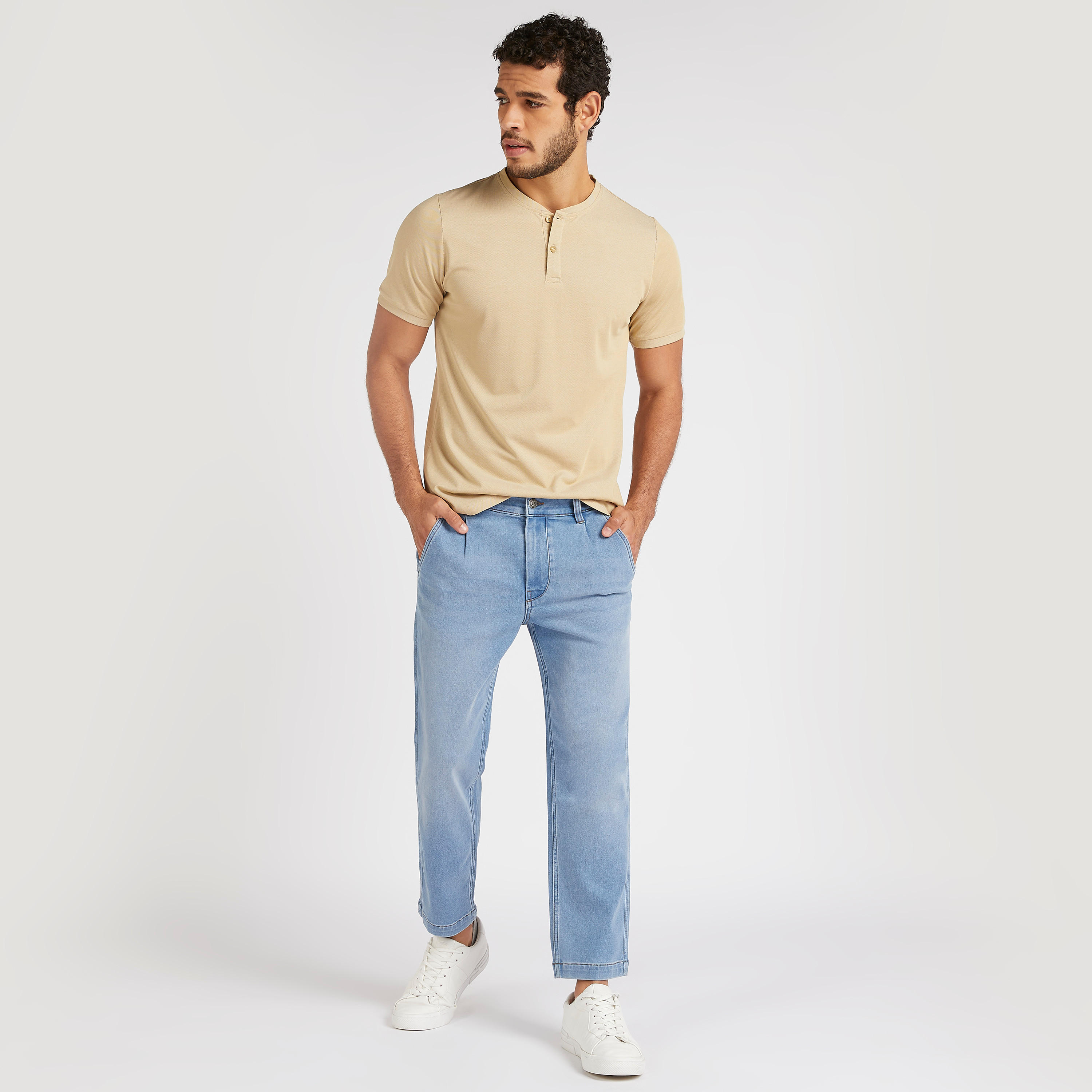 Solid T-shirt with Henley Neck and Short Sleeves-men-clothing-tshirtsandpolos-tshirts-image-2