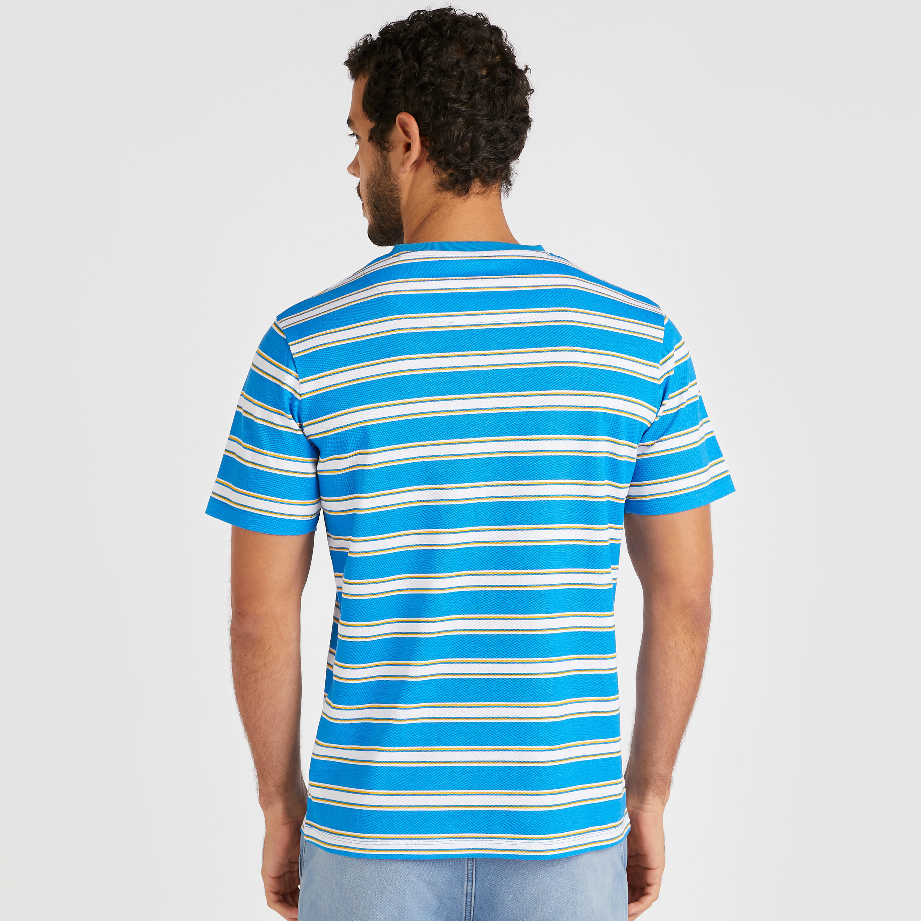 تيشيرت مخطّط بياقة ضيّقة وأكمام قصيرة-men-clothing-tshirtsandpolos-tshirts-image-4