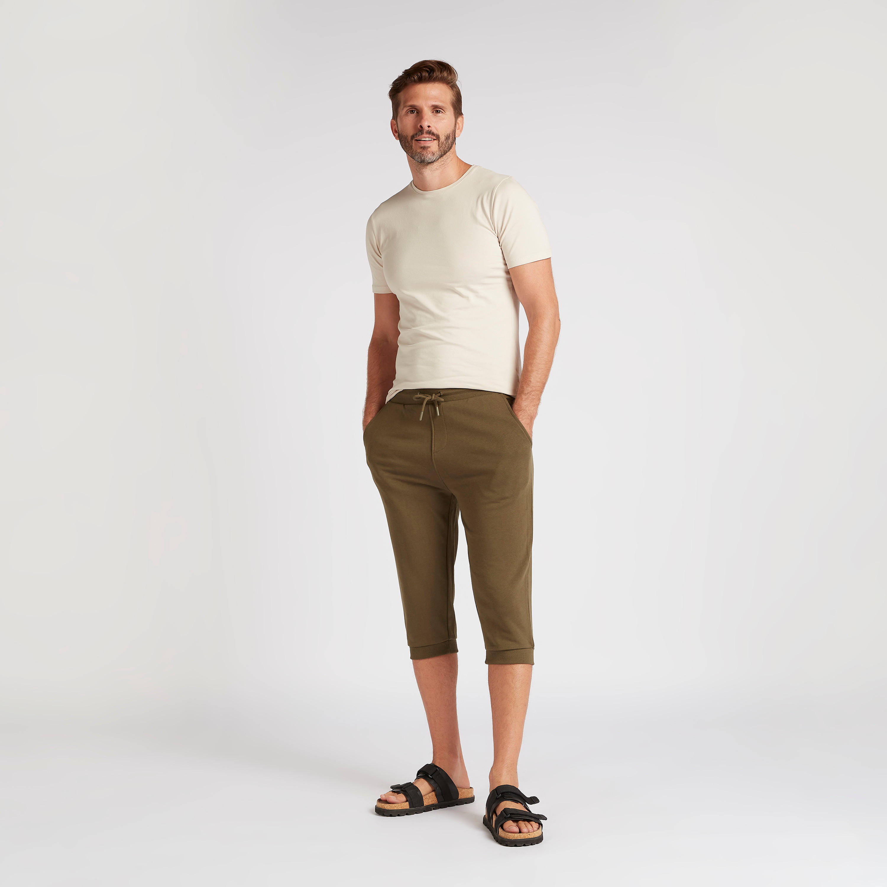 Solid 3/4 Joggers with Pockets and Drawstring Closure-men-clothing-bottoms-joggers-image-2