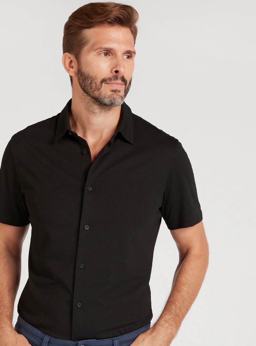 Solid Collared Shirt with Short Sleeves-men-clothing-shirts-image-1