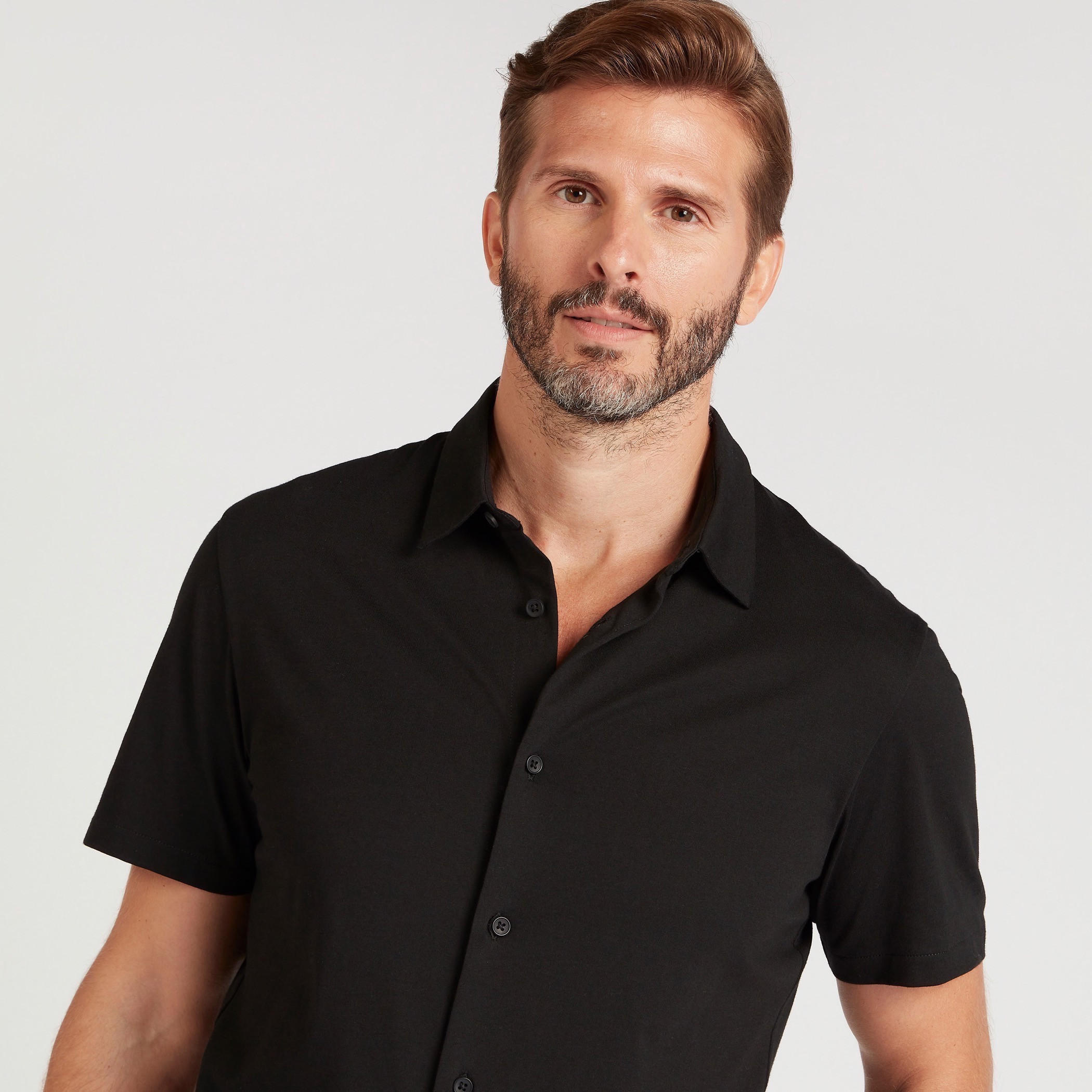 Solid Collared Shirt with Short Sleeves-men-clothing-shirts-image-3
