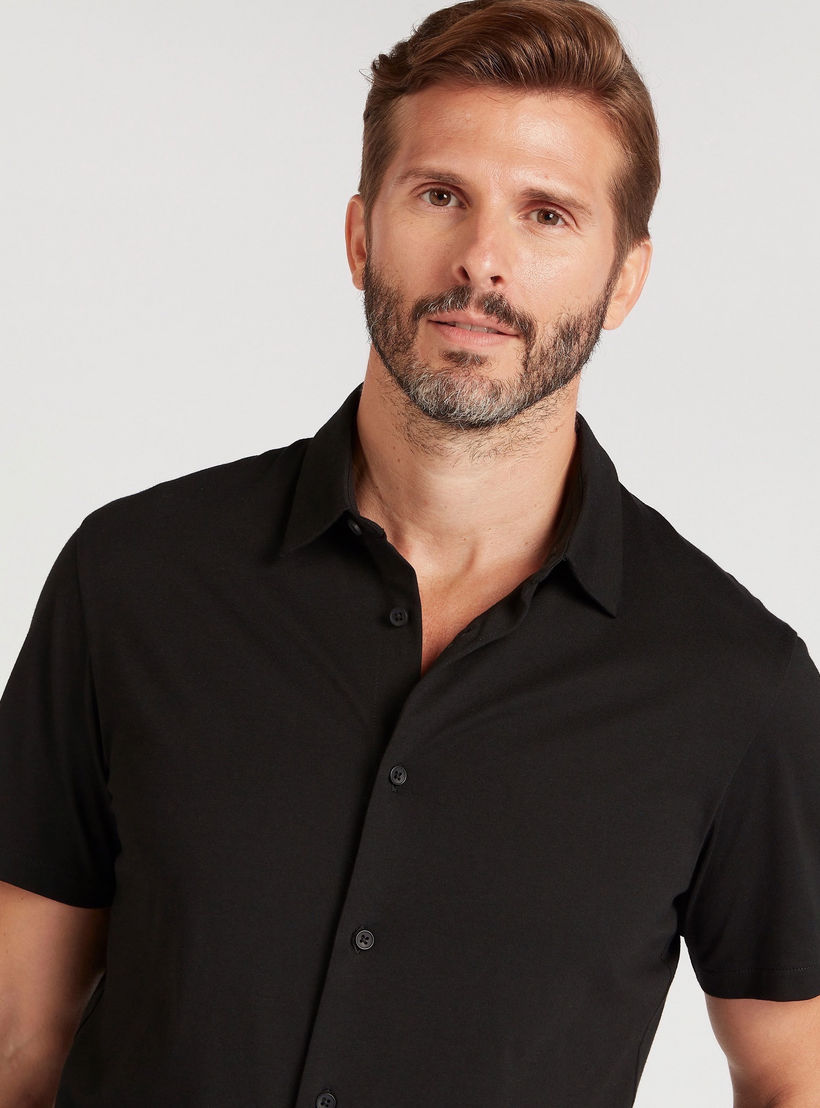 Solid Collared Shirt with Short Sleeves-men-clothing-shirts-image-3