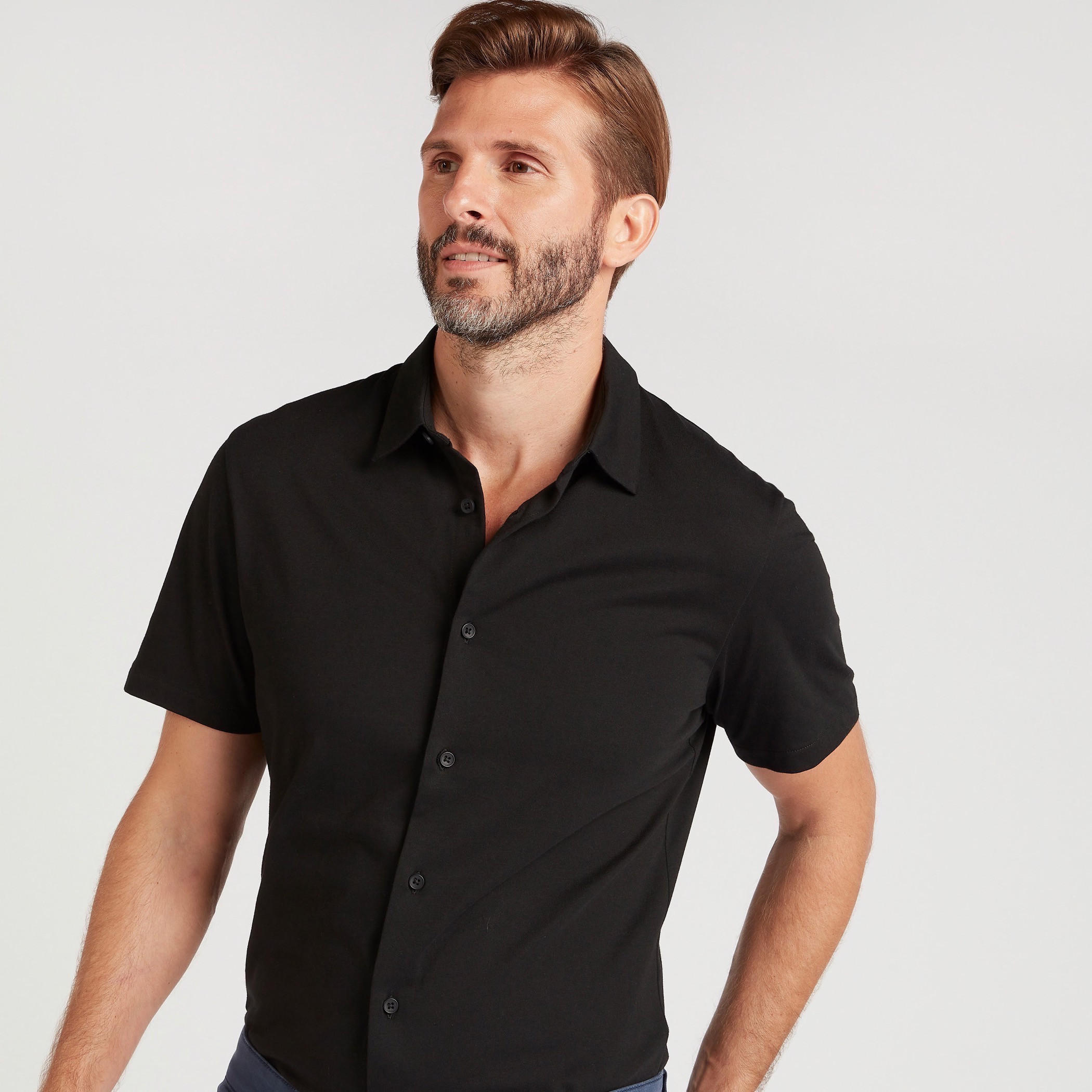 Solid Collared Shirt with Short Sleeves-men-clothing-shirts-image-5