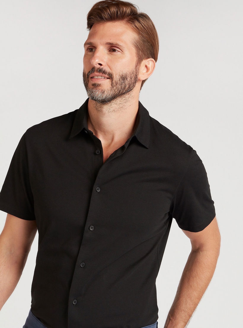 Solid Collared Shirt with Short Sleeves-men-clothing-shirts-image-5
