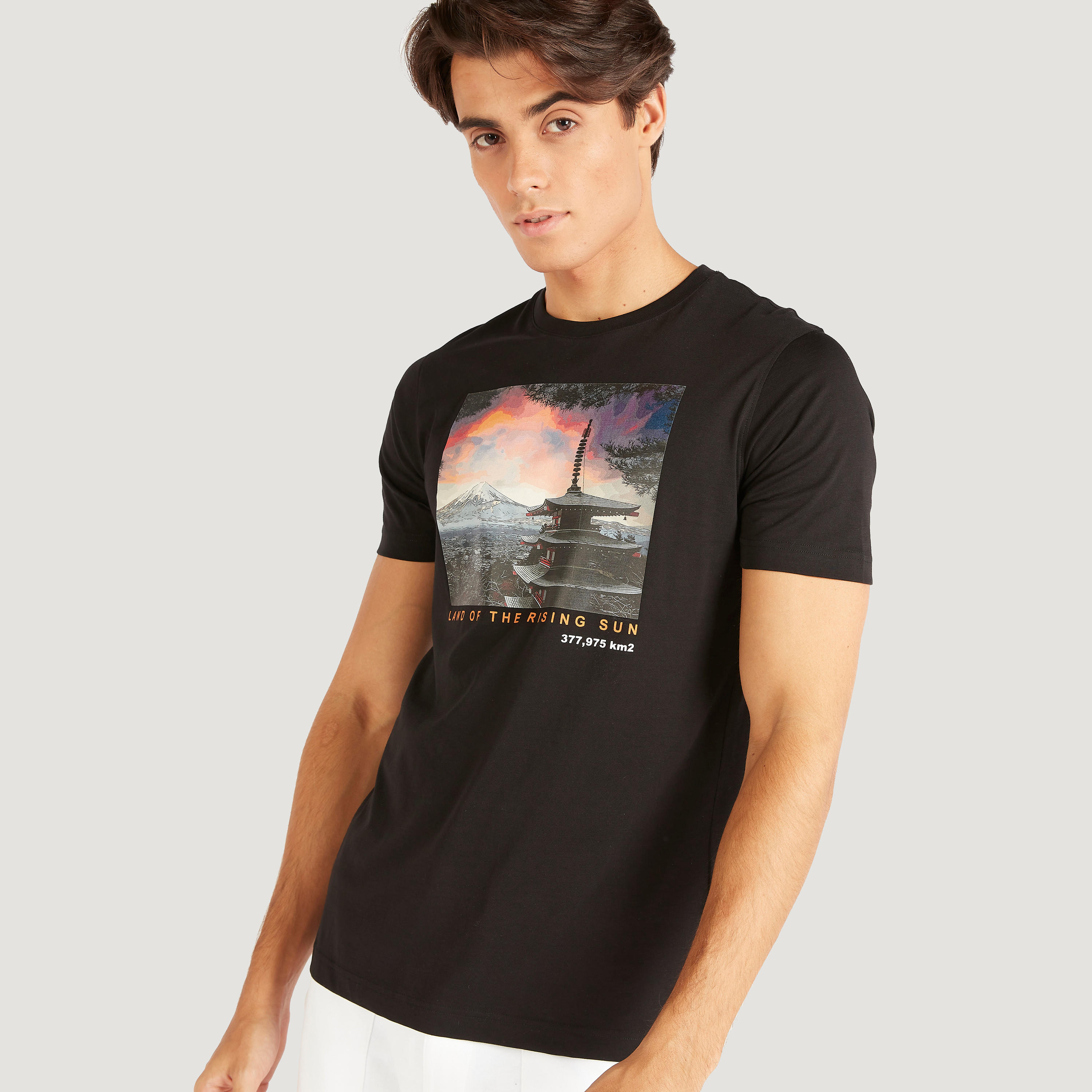 Printed Crew Neck T-shirt with Short Sleeves-men-clothing-tshirtsandpolos-tshirts-image-1