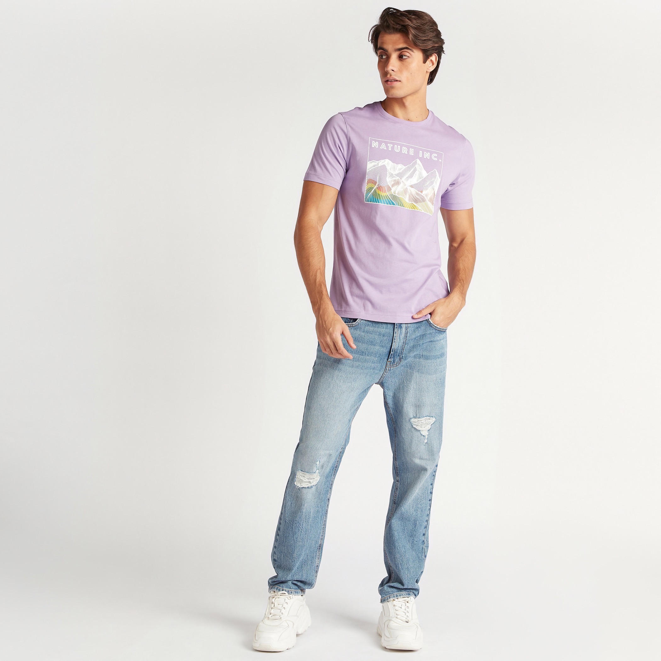 Graphic Print T-shirt with Crew Neck and Short Sleeves-men-clothing-tshirtsandpolos-tshirts-image-2