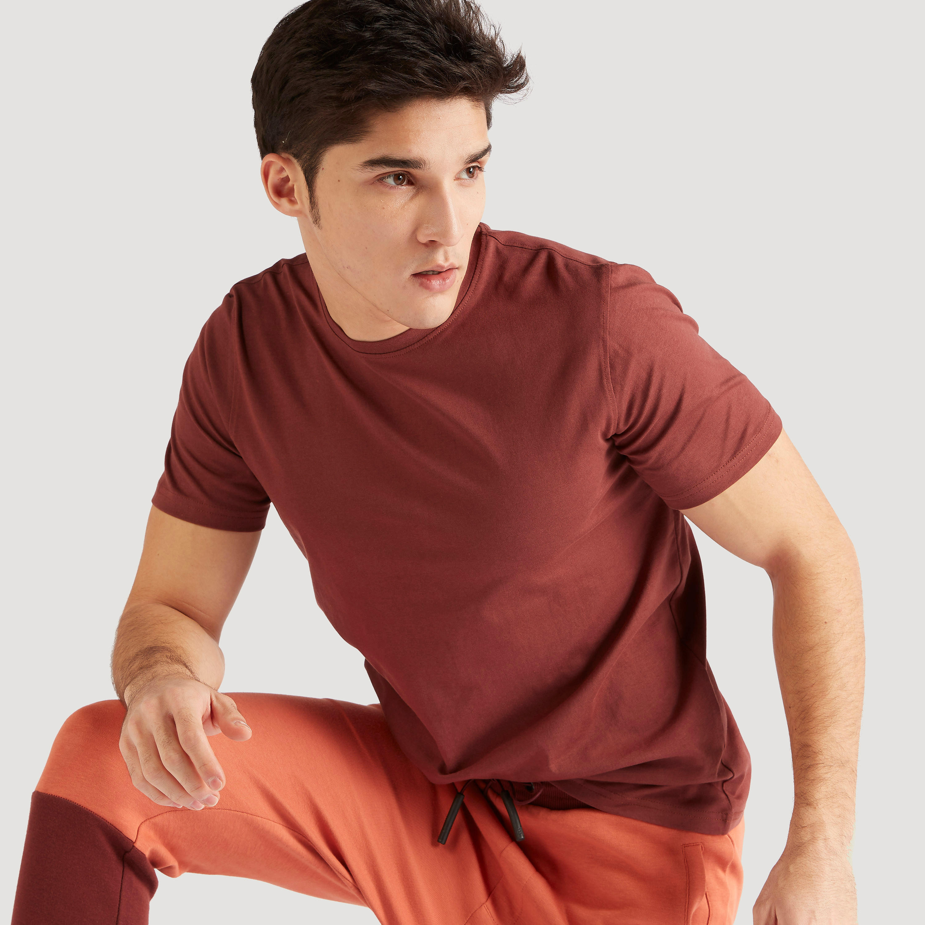 Solid Crew Neck T-shirt with Short Sleeves-men-clothing-tshirtsandpolos-tshirts-image-1