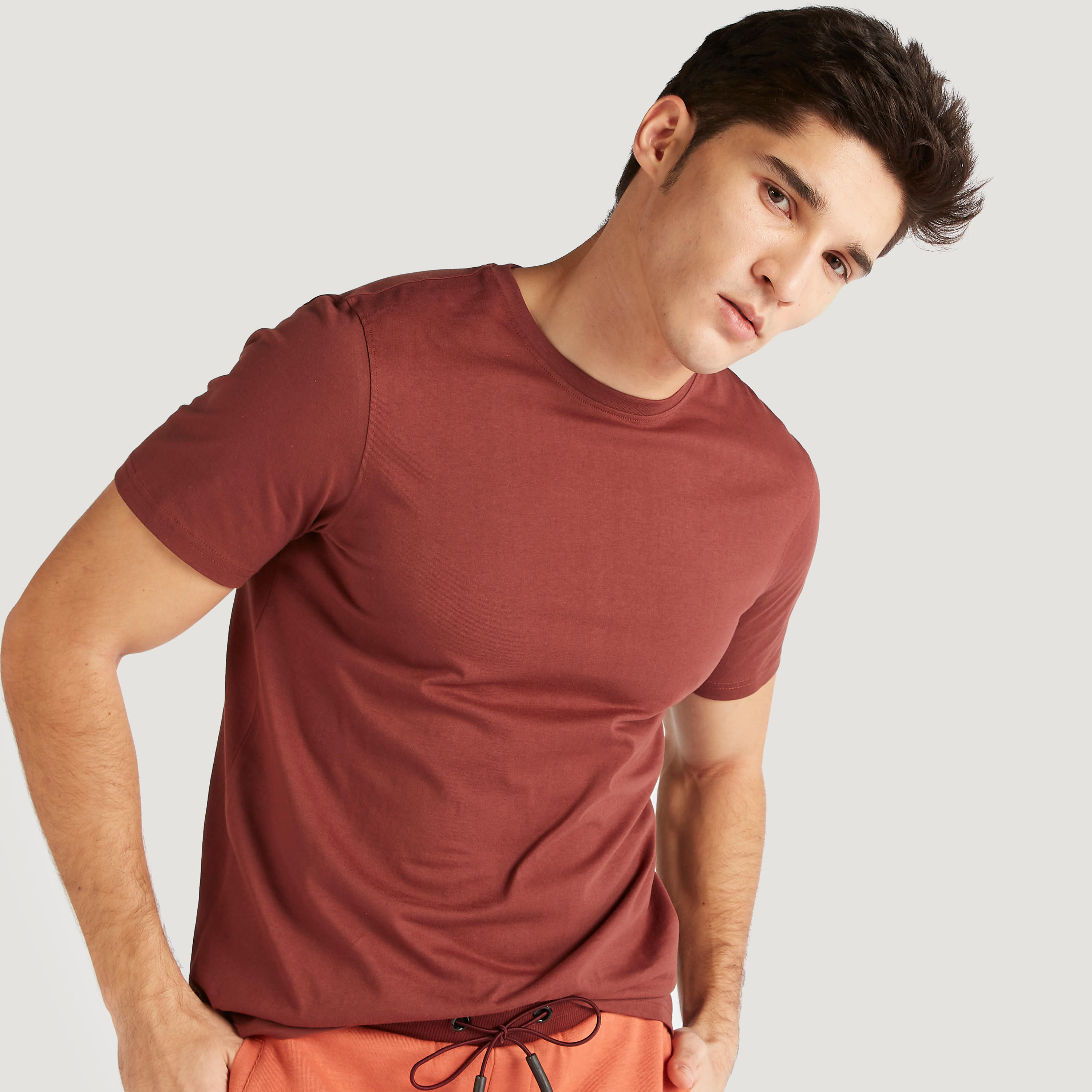 Solid Crew Neck T-shirt with Short Sleeves-men-clothing-tshirtsandpolos-tshirts-image-5