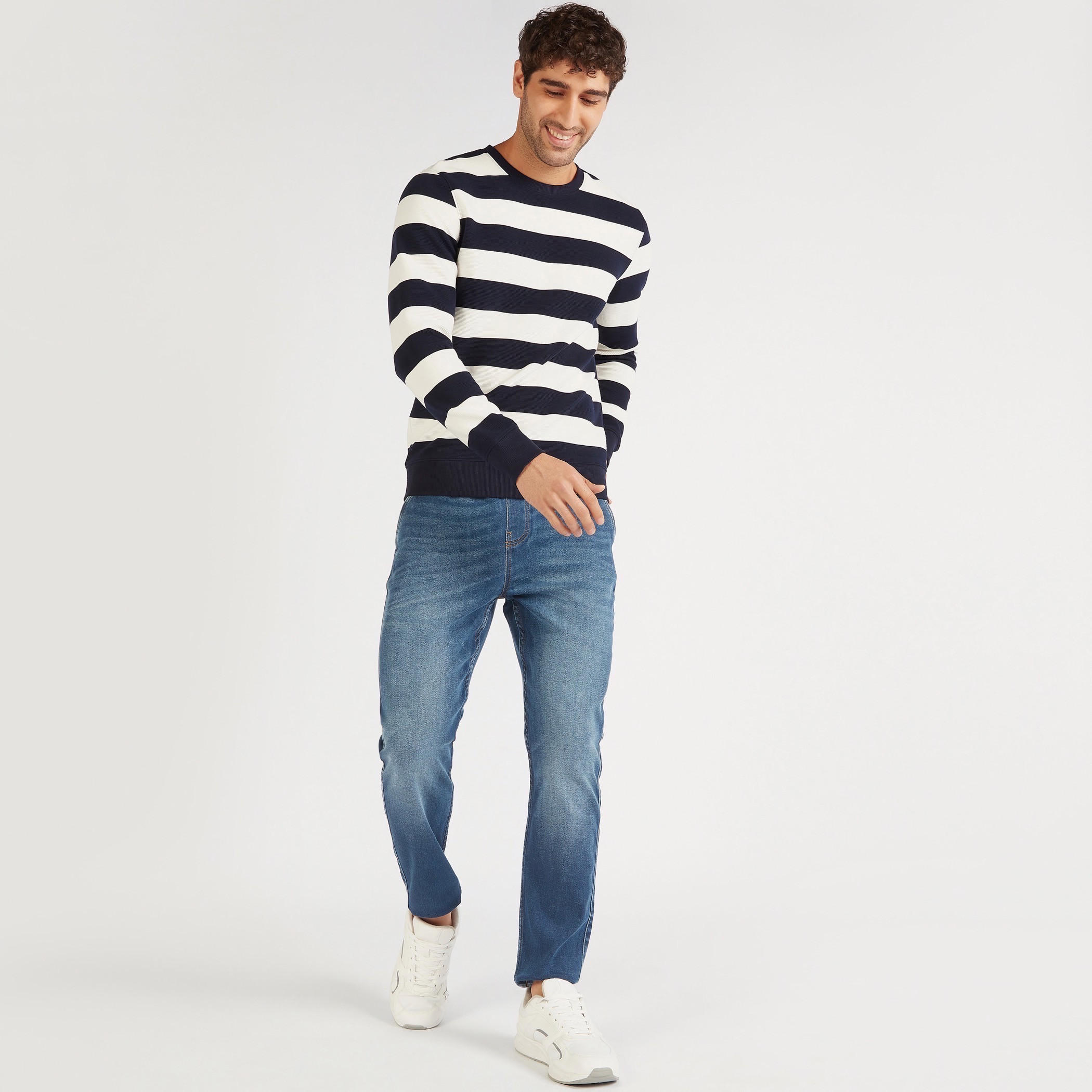 Striped Crew Neck Sweatshirt with Long Sleeves-men-winterwear-hoodiesandsweatshirts-image-2