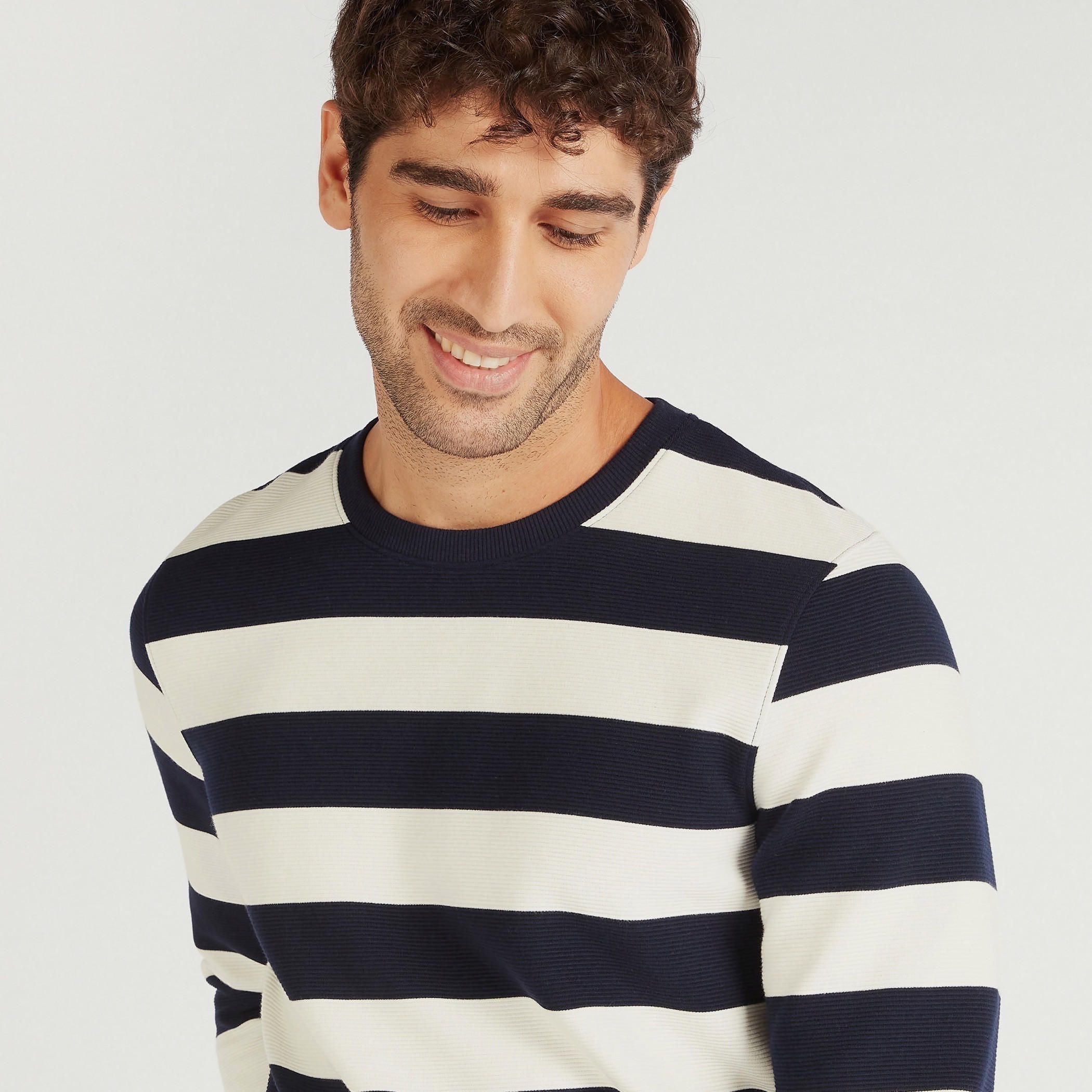 Striped Crew Neck Sweatshirt with Long Sleeves-men-winterwear-hoodiesandsweatshirts-image-3