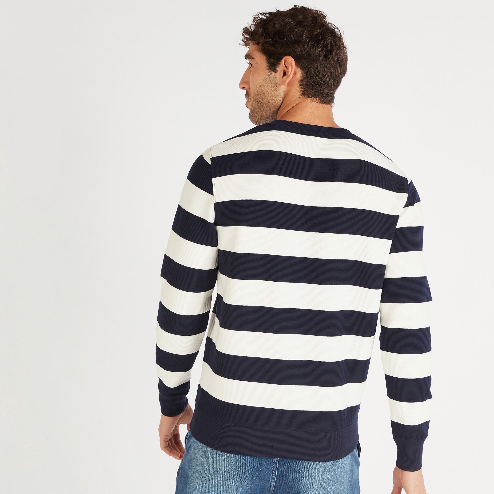 Striped Crew Neck Sweatshirt with Long Sleeves-men-winterwear-hoodiesandsweatshirts-image-4