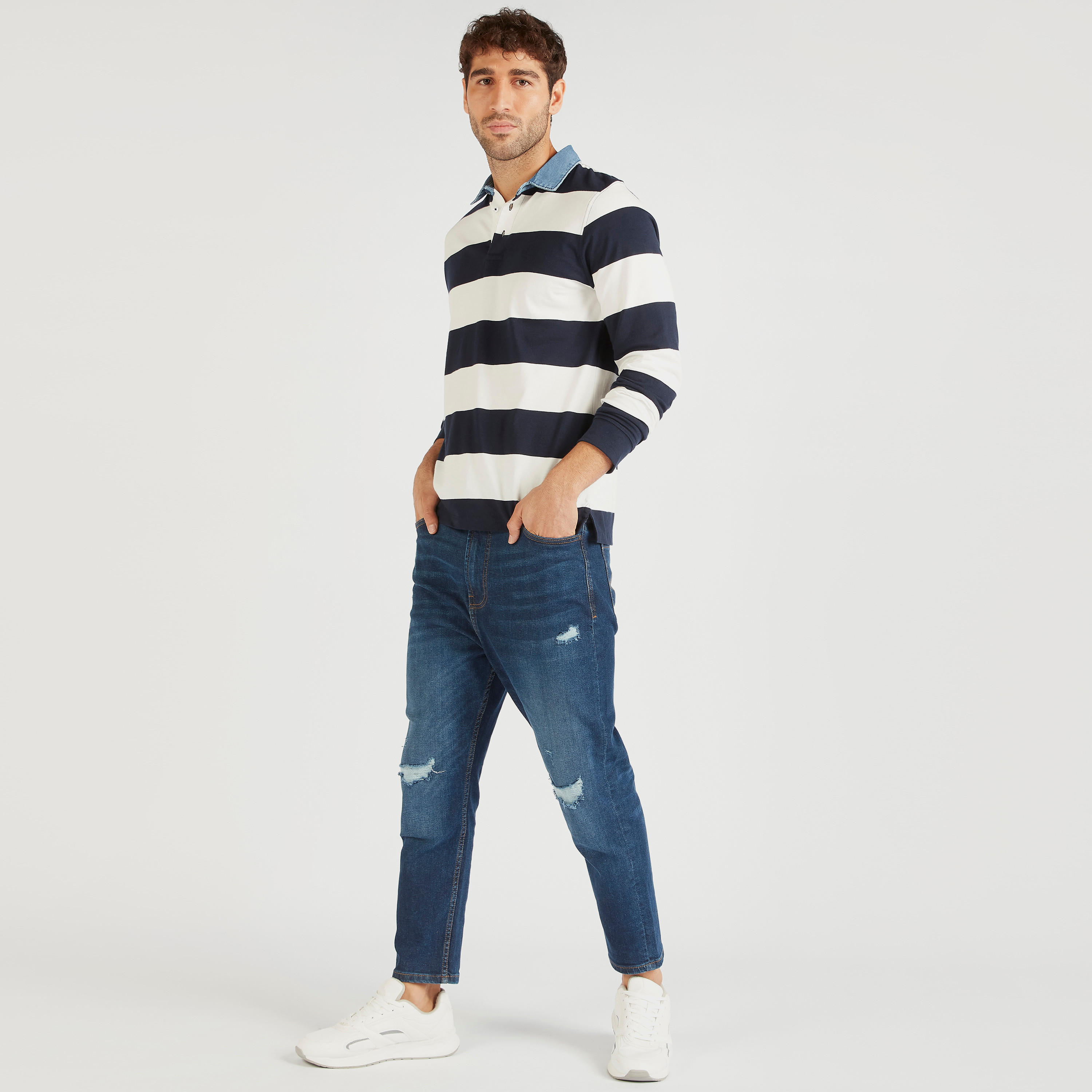 قميص مخطط بياقة واسعة وأكمام طويلة-men-clothing-tshirtsandpolos-tshirts-image-2