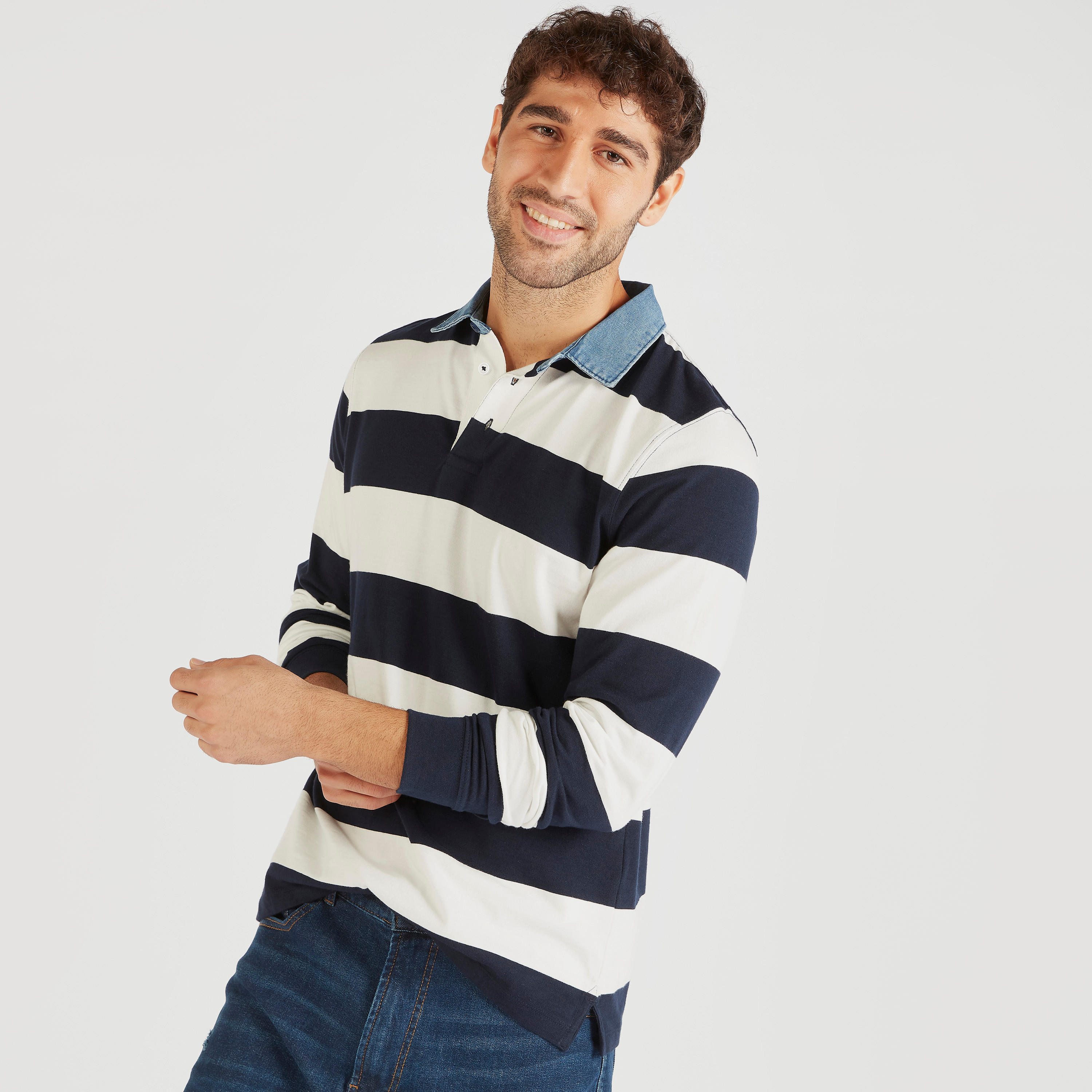 قميص مخطط بياقة واسعة وأكمام طويلة-men-clothing-tshirtsandpolos-tshirts-image-5