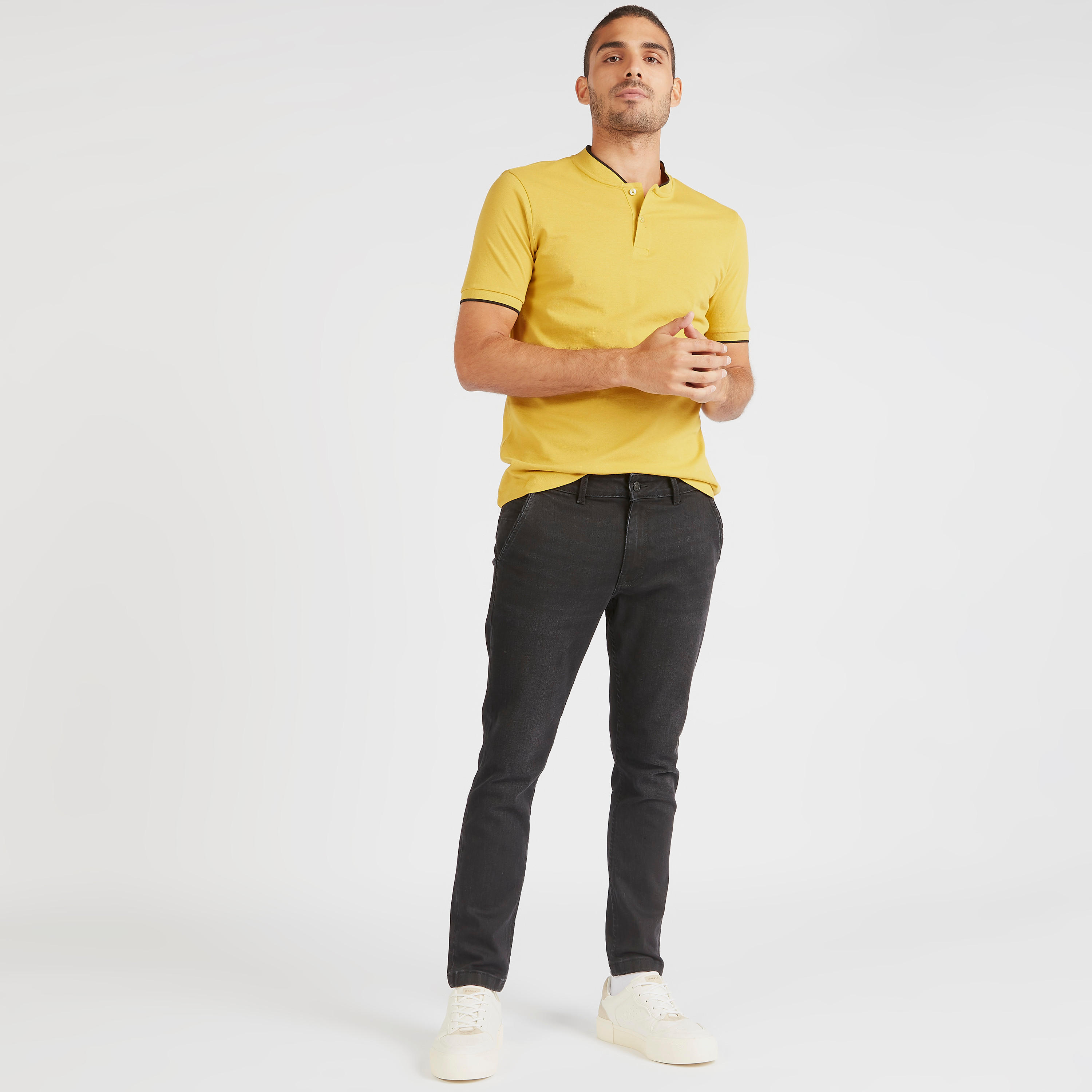 تيشيرت بولو سادة بأكمام قصيرة وياقة ماندارين-men-clothing-tshirtsandpolos-polos-image-2