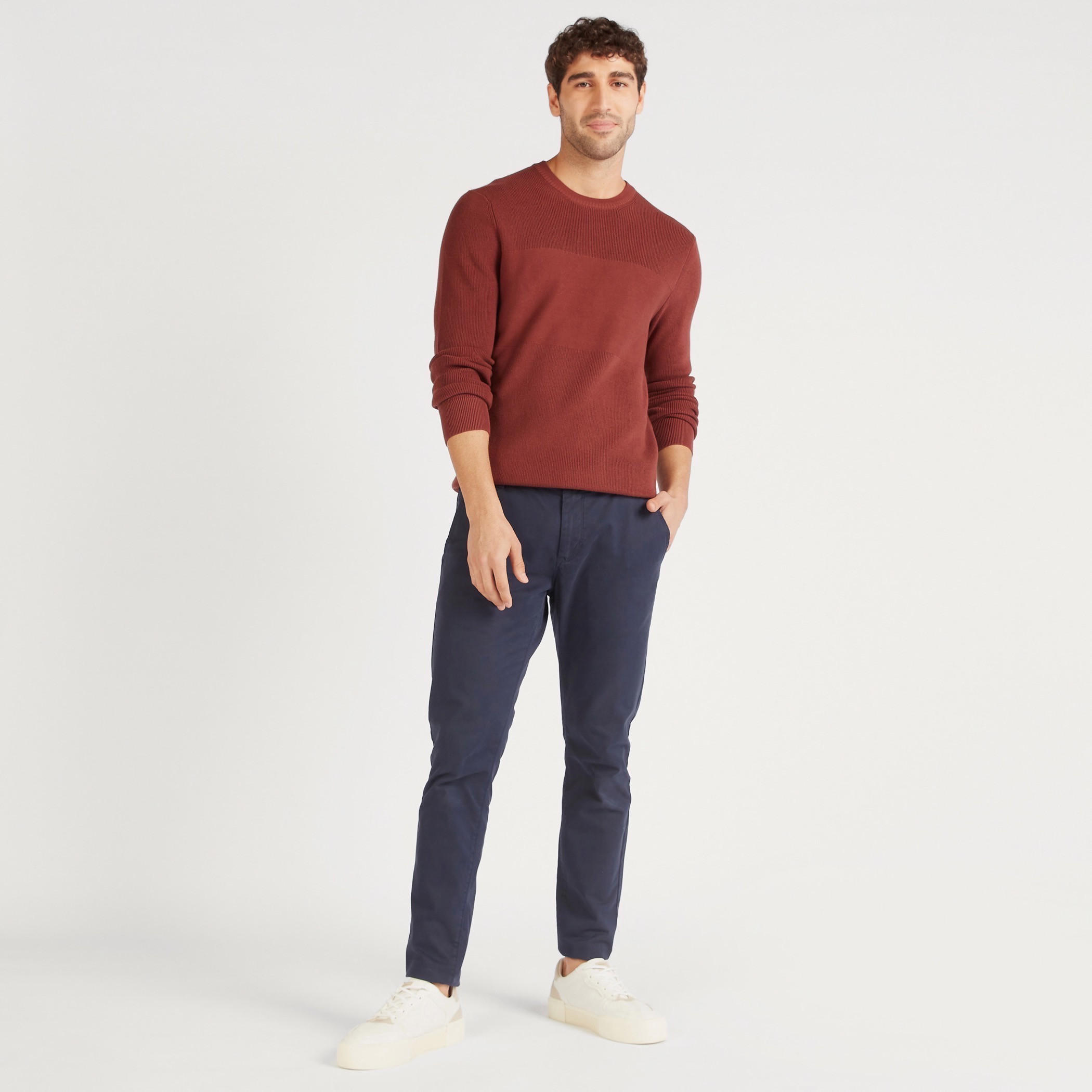 Textured Crew Neck Pullover with Long Sleeves-men-clothing-sweatersandpullovers-image-2
