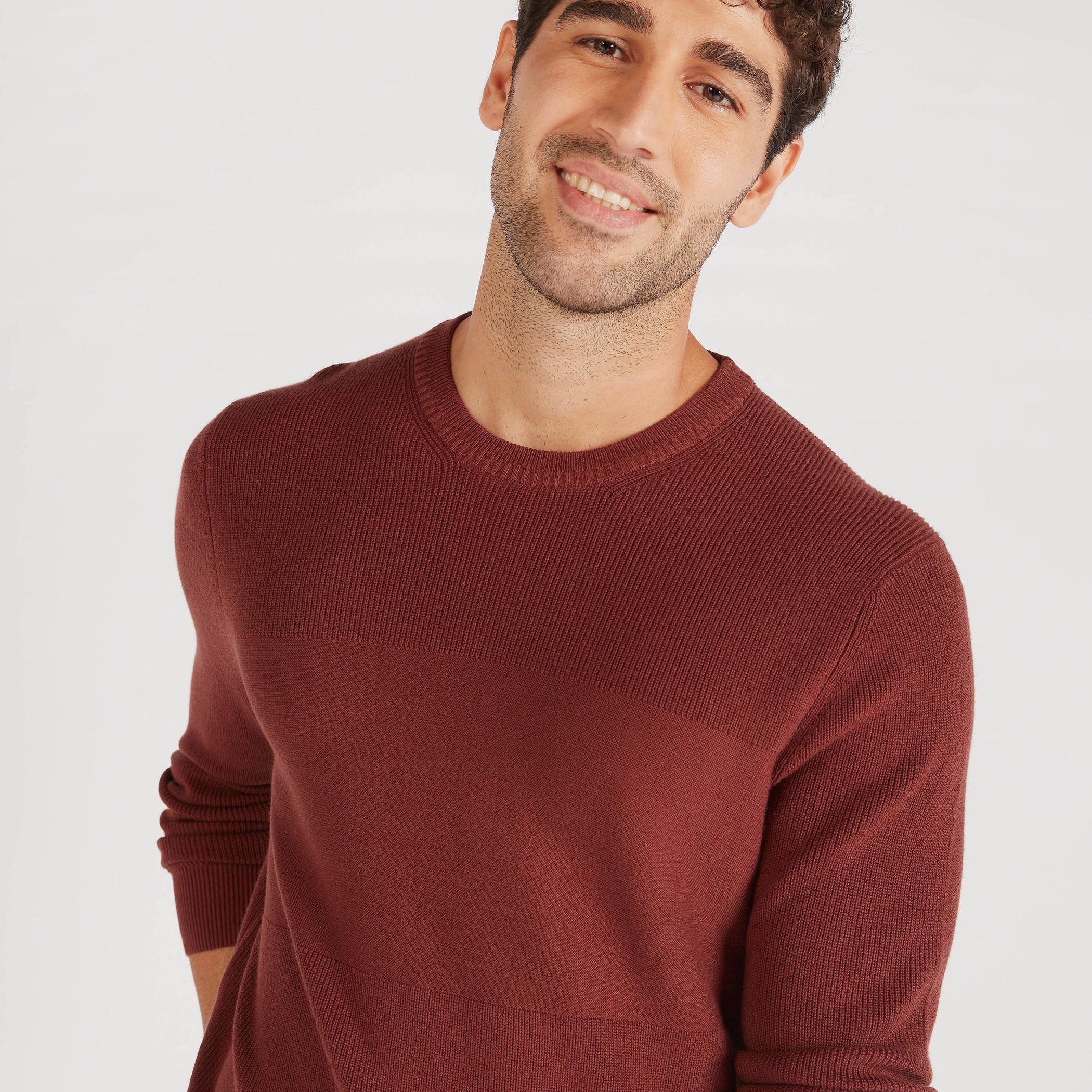 Textured Crew Neck Pullover with Long Sleeves-men-clothing-sweatersandpullovers-image-3