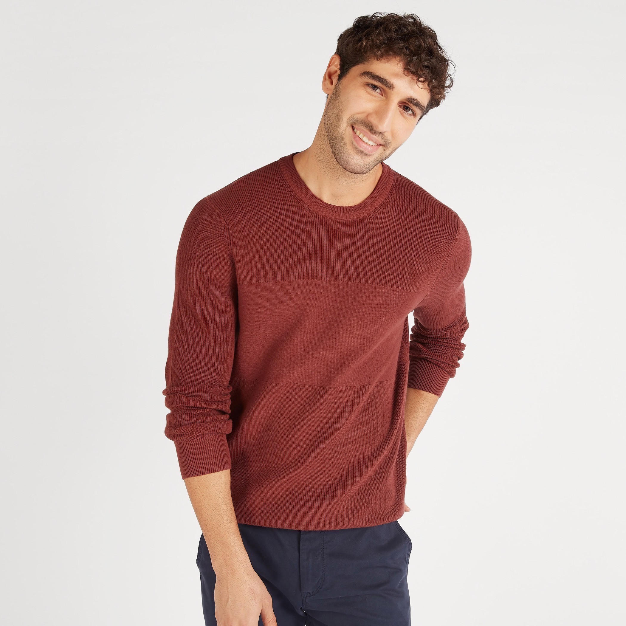 Textured Crew Neck Pullover with Long Sleeves-men-clothing-sweatersandpullovers-image-5