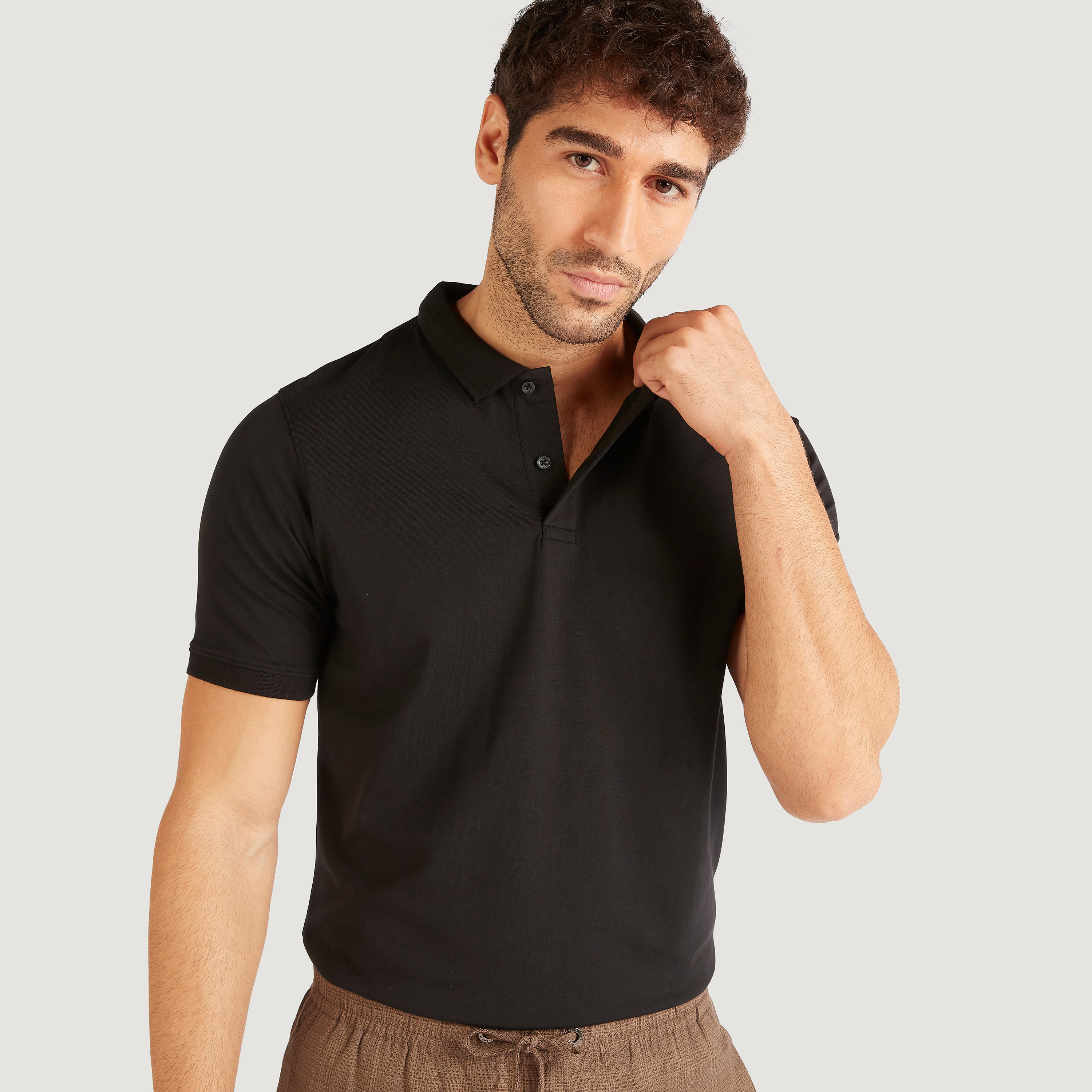 تيشيرت بولو سادة بأكمام قصيرة-men-clothing-tshirtsandpolos-polos-image-4