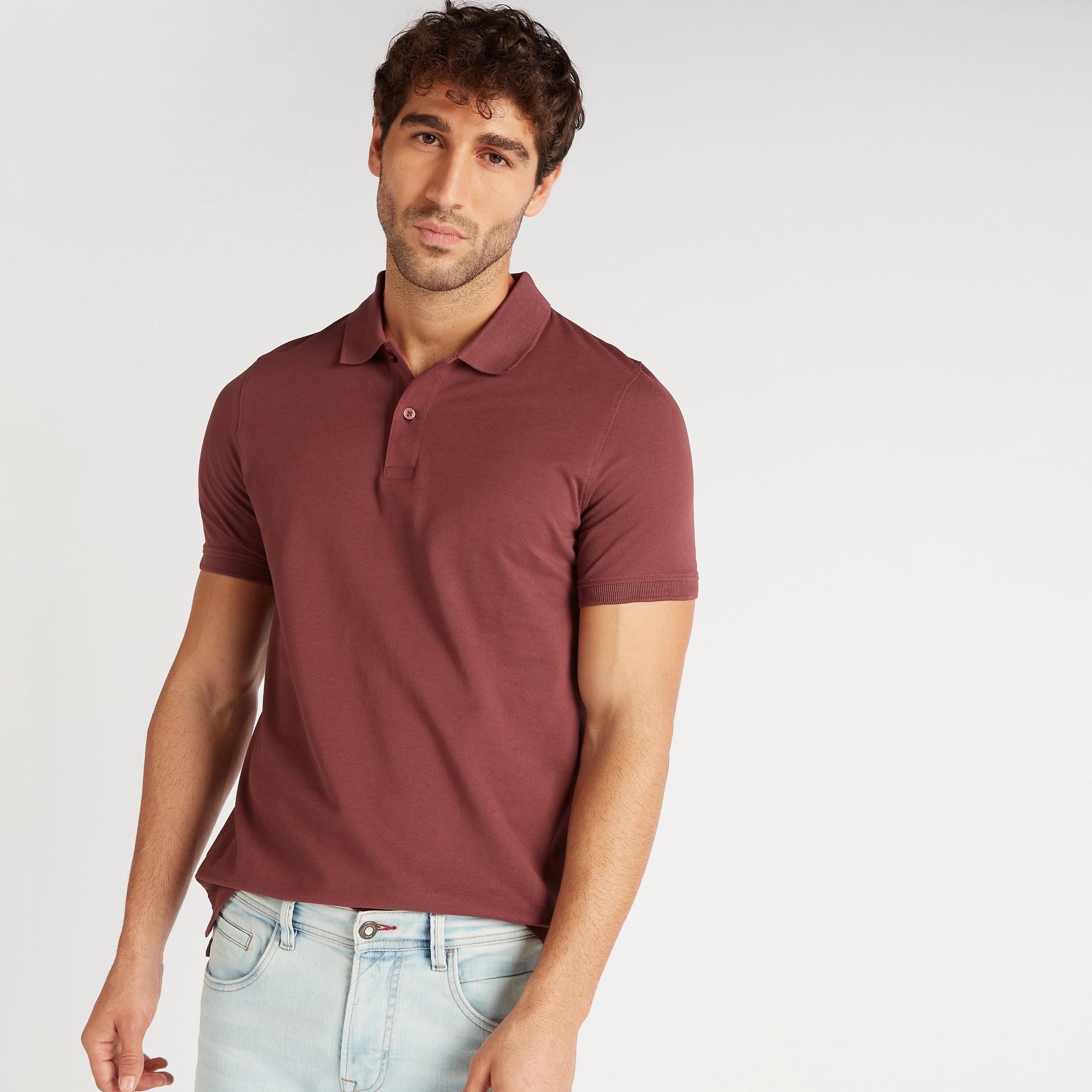 تيشيرت بولو سادة بأكمام قصيرة-men-clothing-tshirtsandpolos-polos-image-1
