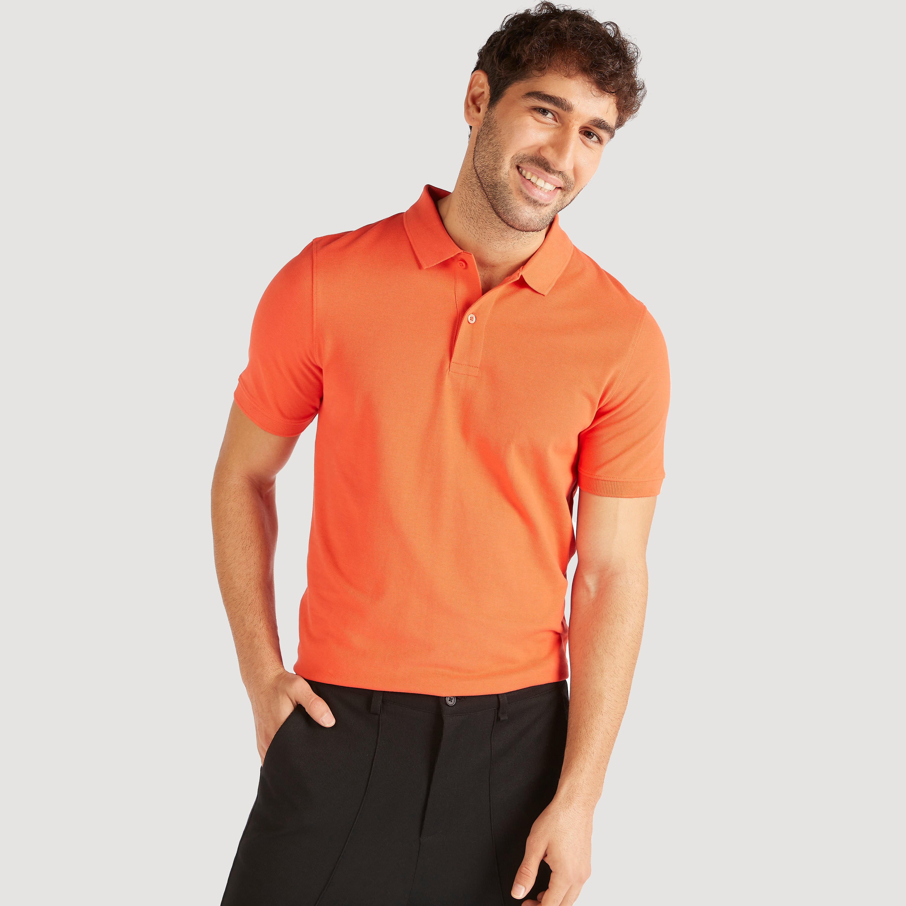 Solid Polo T-shirt with Short Sleeves and Button Closure-men-clothing-tshirtsandpolos-polos-image-1