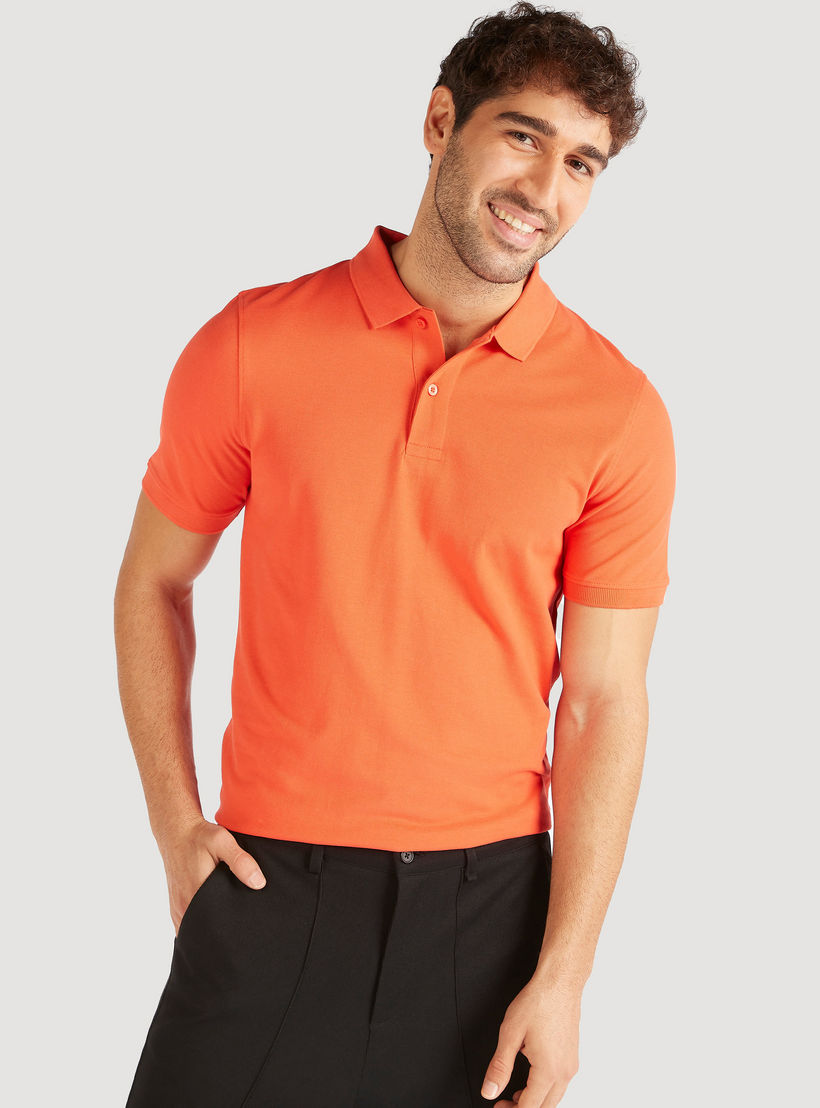 Solid Polo T-shirt with Short Sleeves and Button Closure-men-clothing-tshirtsandpolos-polos-image-1