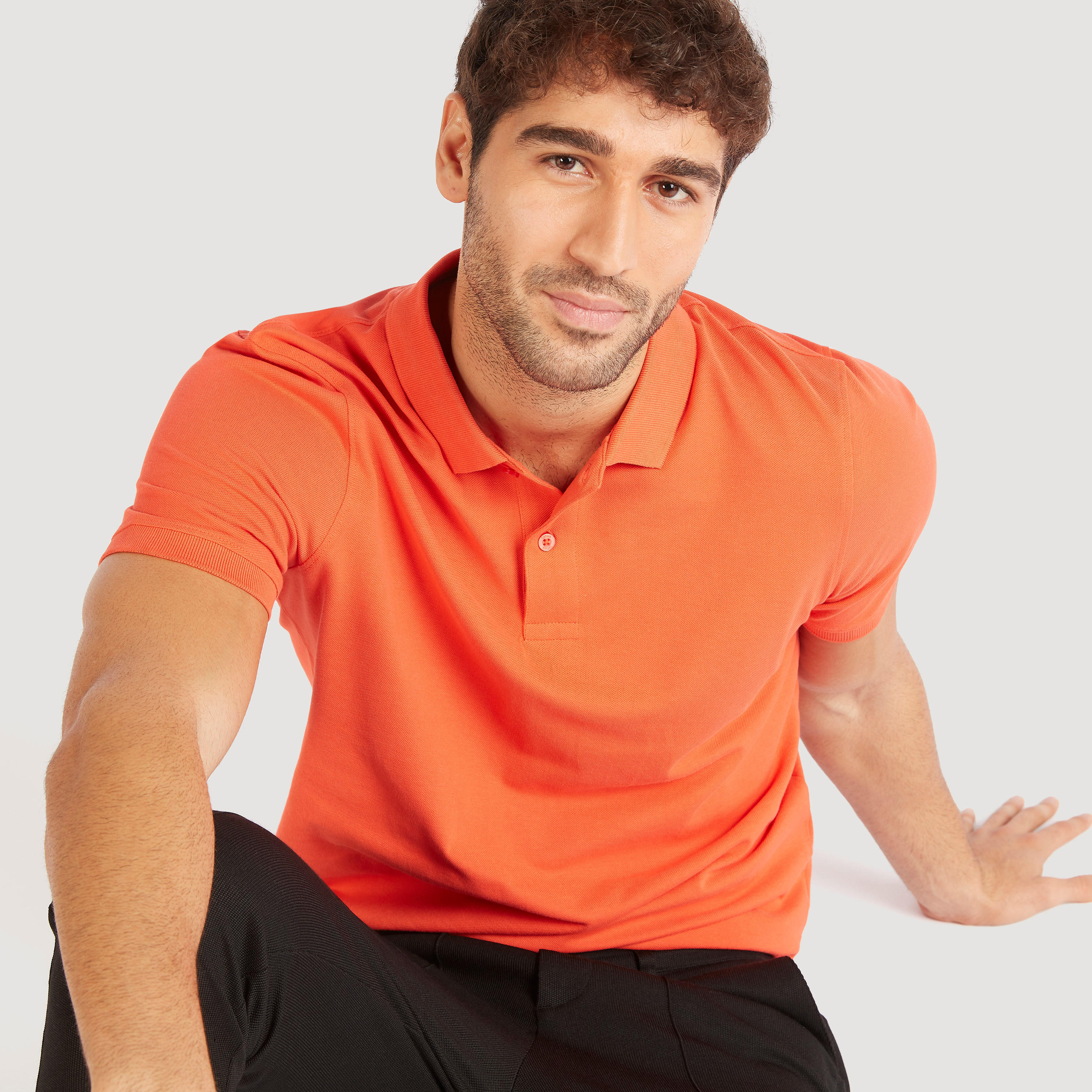 Solid Polo T-shirt with Short Sleeves and Button Closure-men-clothing-tshirtsandpolos-polos-image-3