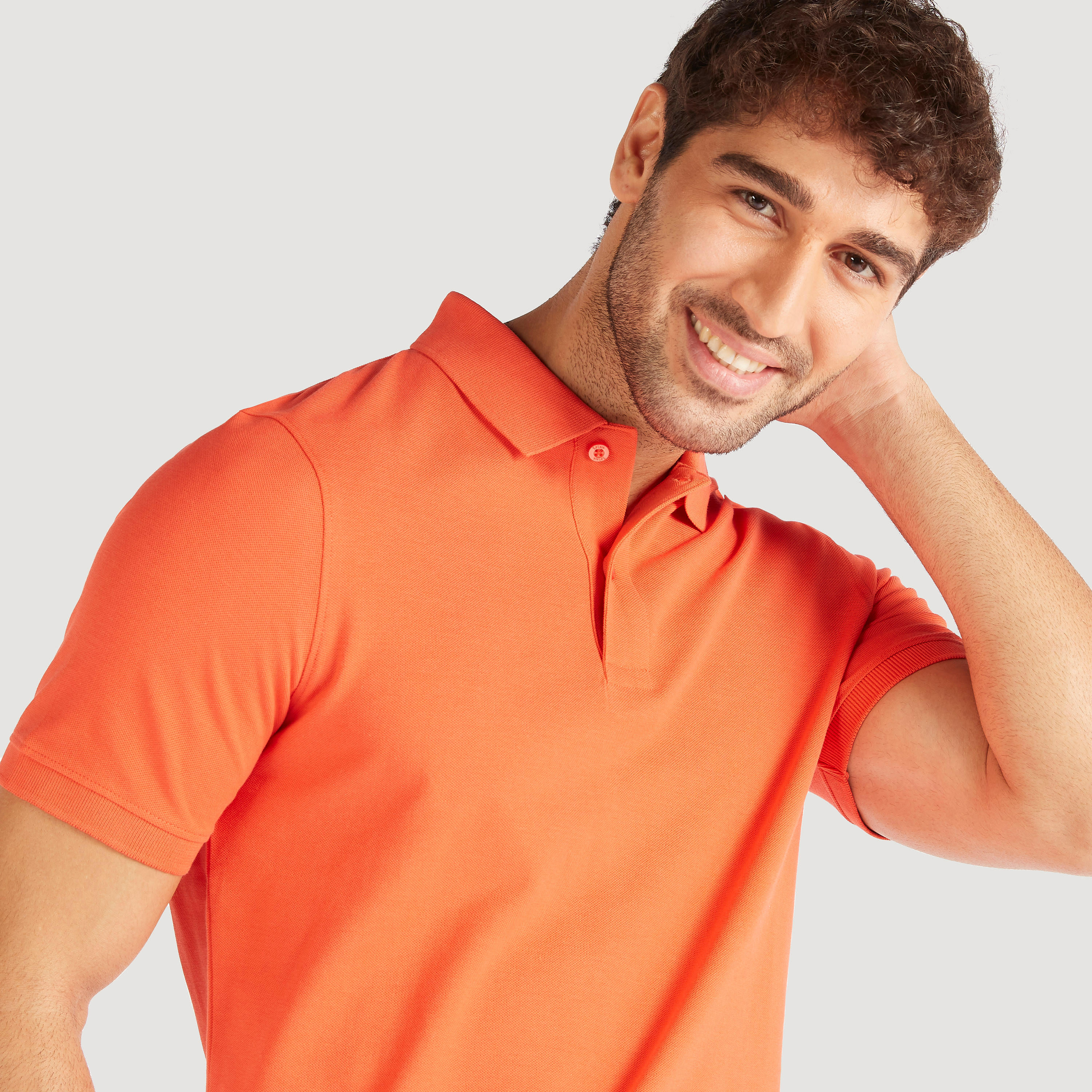 Solid Polo T-shirt with Short Sleeves and Button Closure-men-clothing-tshirtsandpolos-polos-image-5