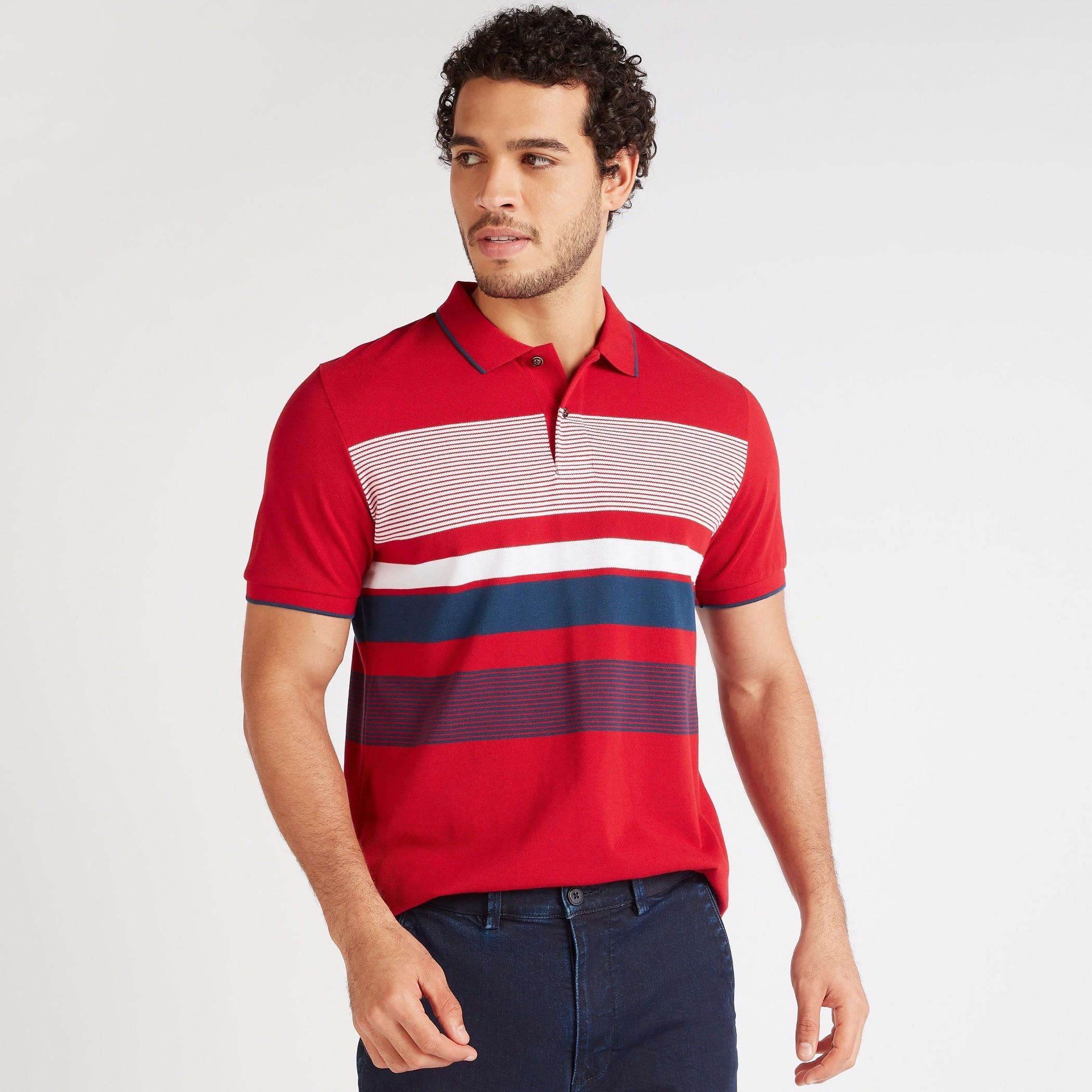 Striped Polo T-shirt with Short Sleeves-men-clothing-tshirtsandpolos-polos-image-1