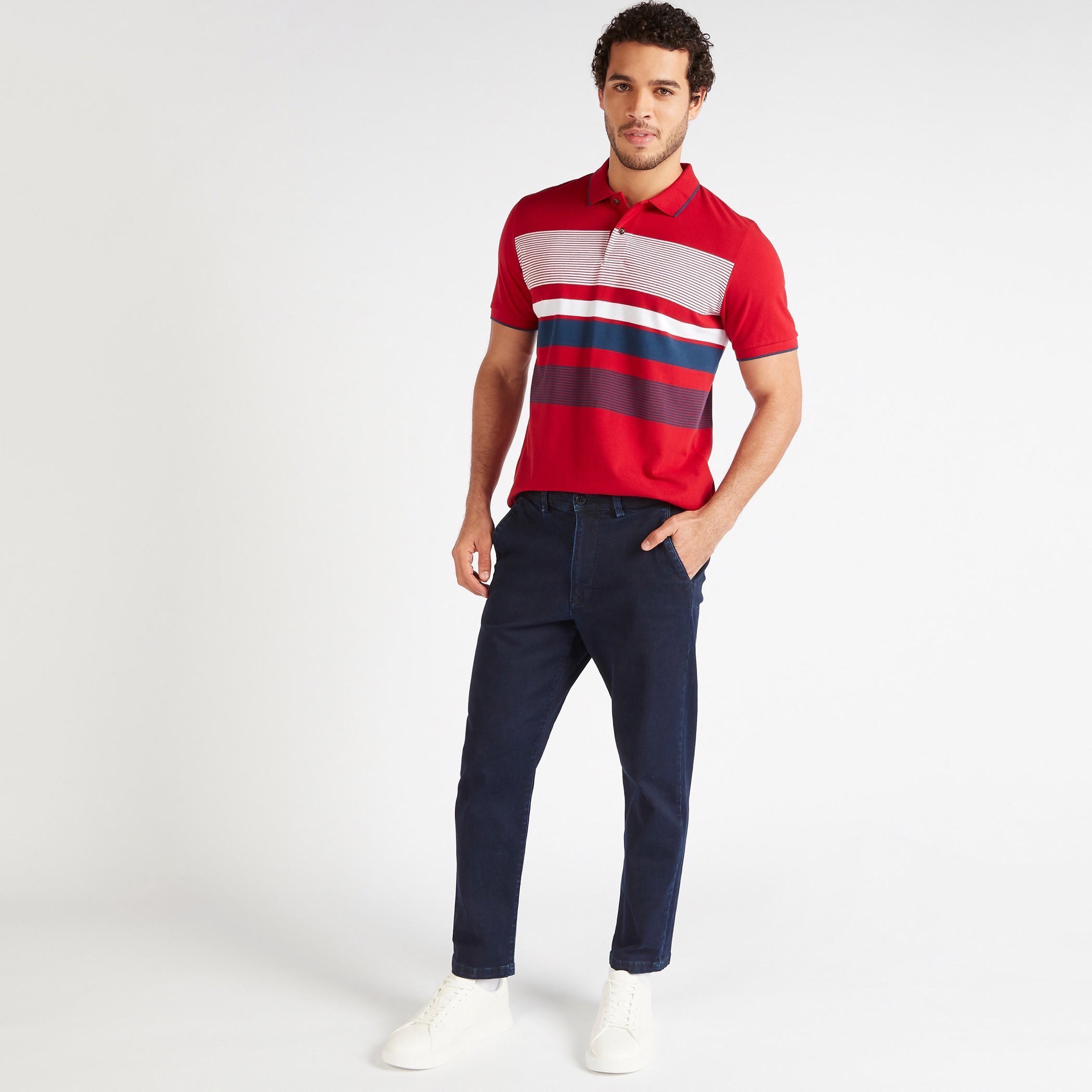 Striped Polo T-shirt with Short Sleeves-men-clothing-tshirtsandpolos-polos-image-2