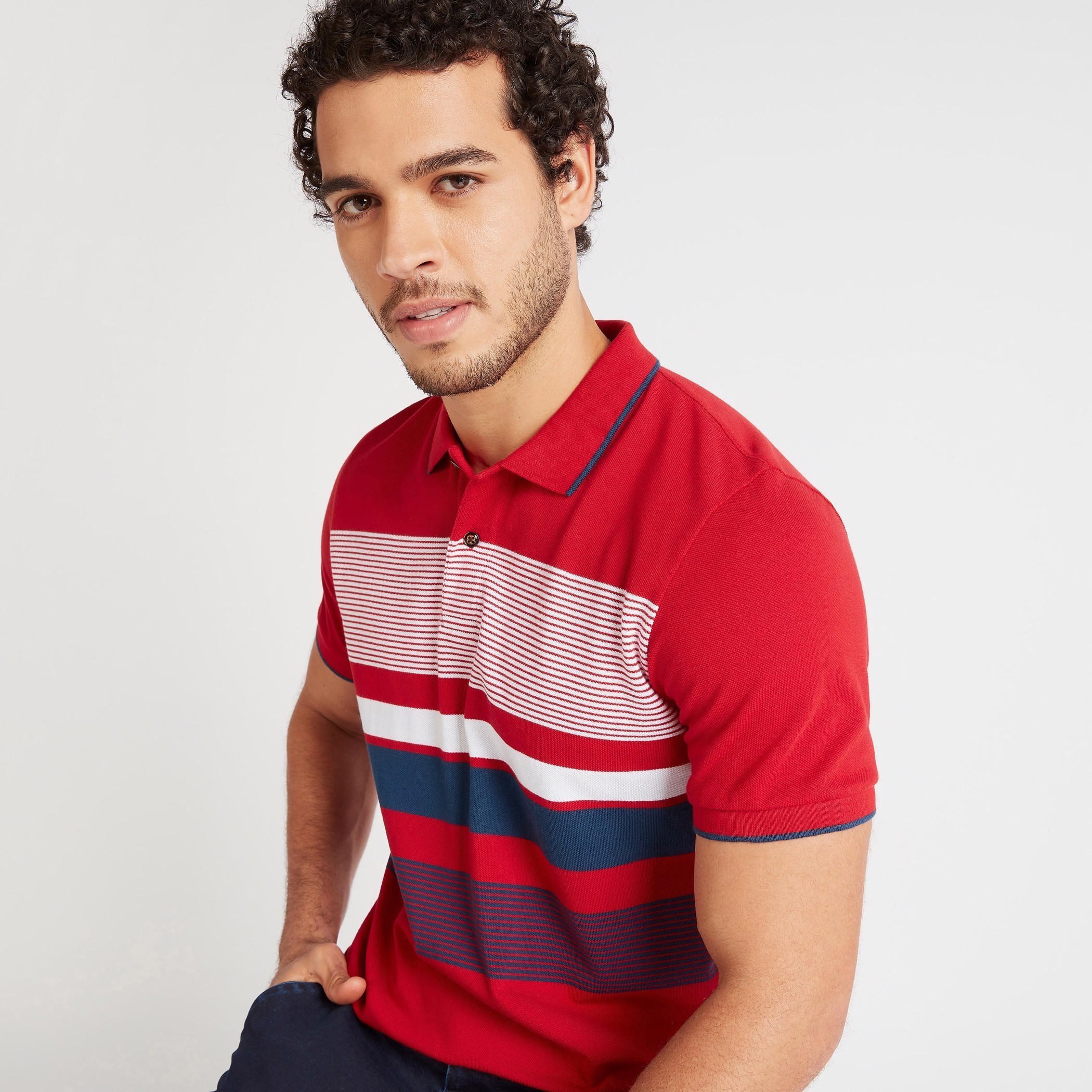 Striped Polo T-shirt with Short Sleeves-men-clothing-tshirtsandpolos-polos-image-5