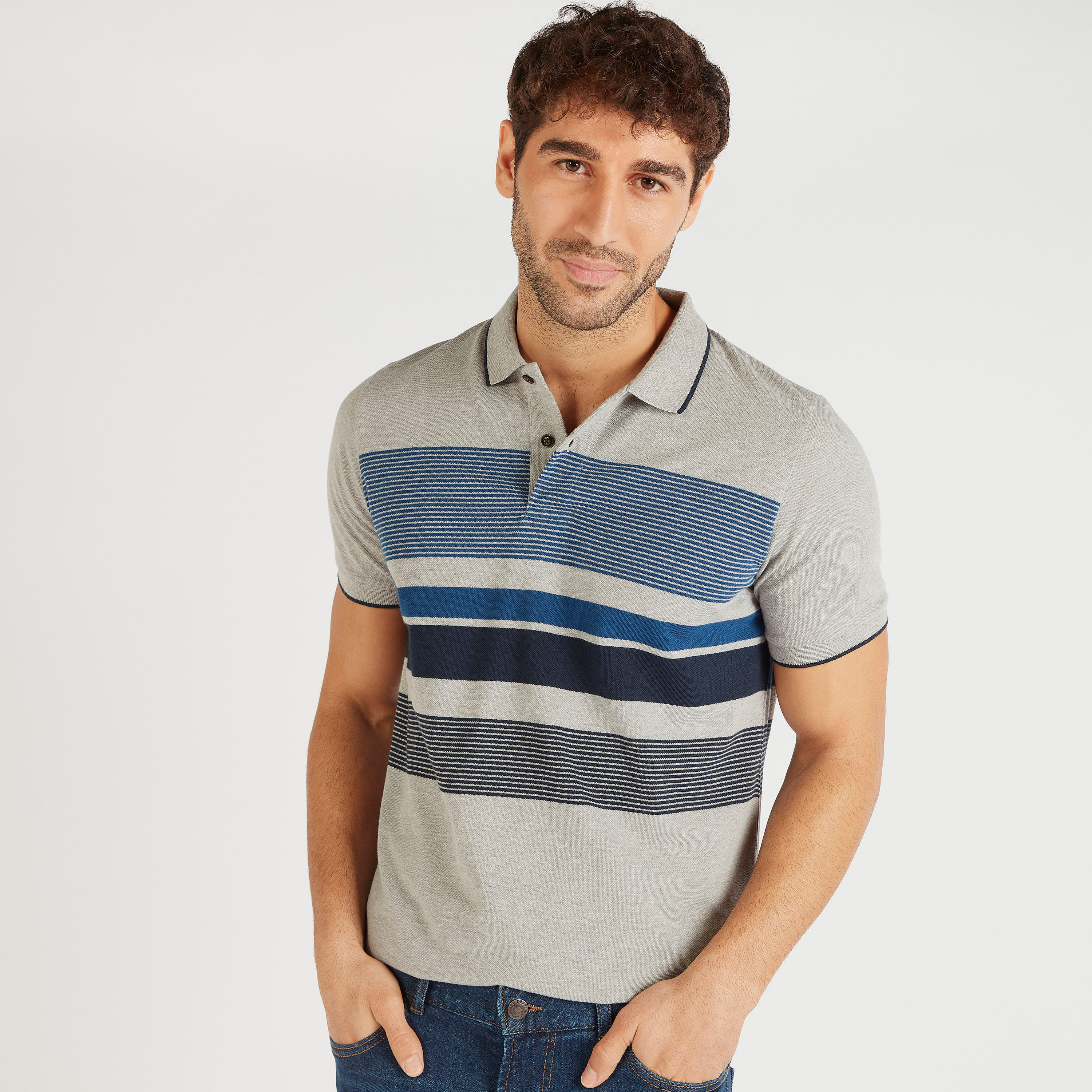 Striped Polo T-shirt with Short Sleeves-men-clothing-tshirtsandpolos-polos-image-5