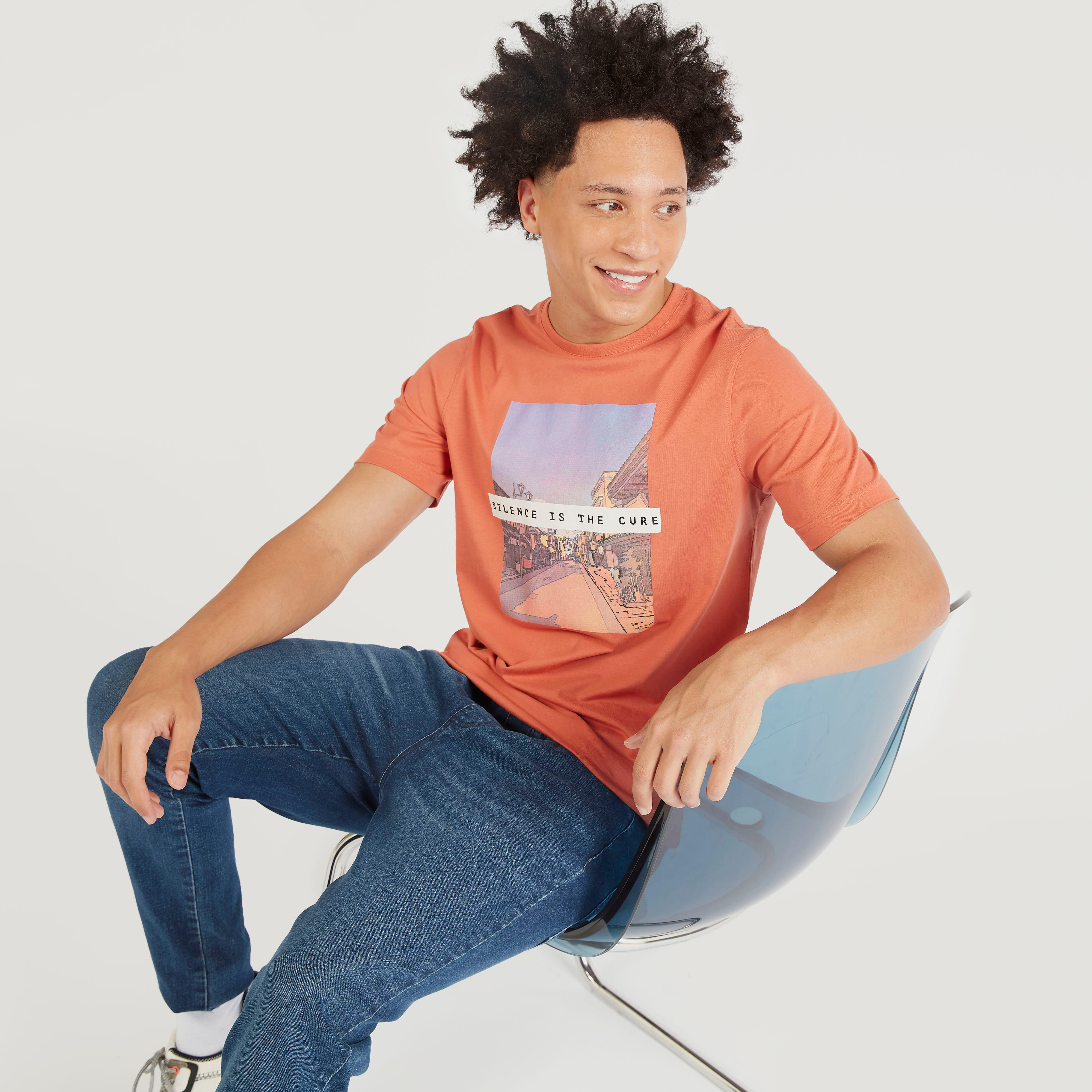 Printed Crew Neck T-shirt with Short Sleeves-men-clothing-tshirtsandpolos-tshirts-image-1