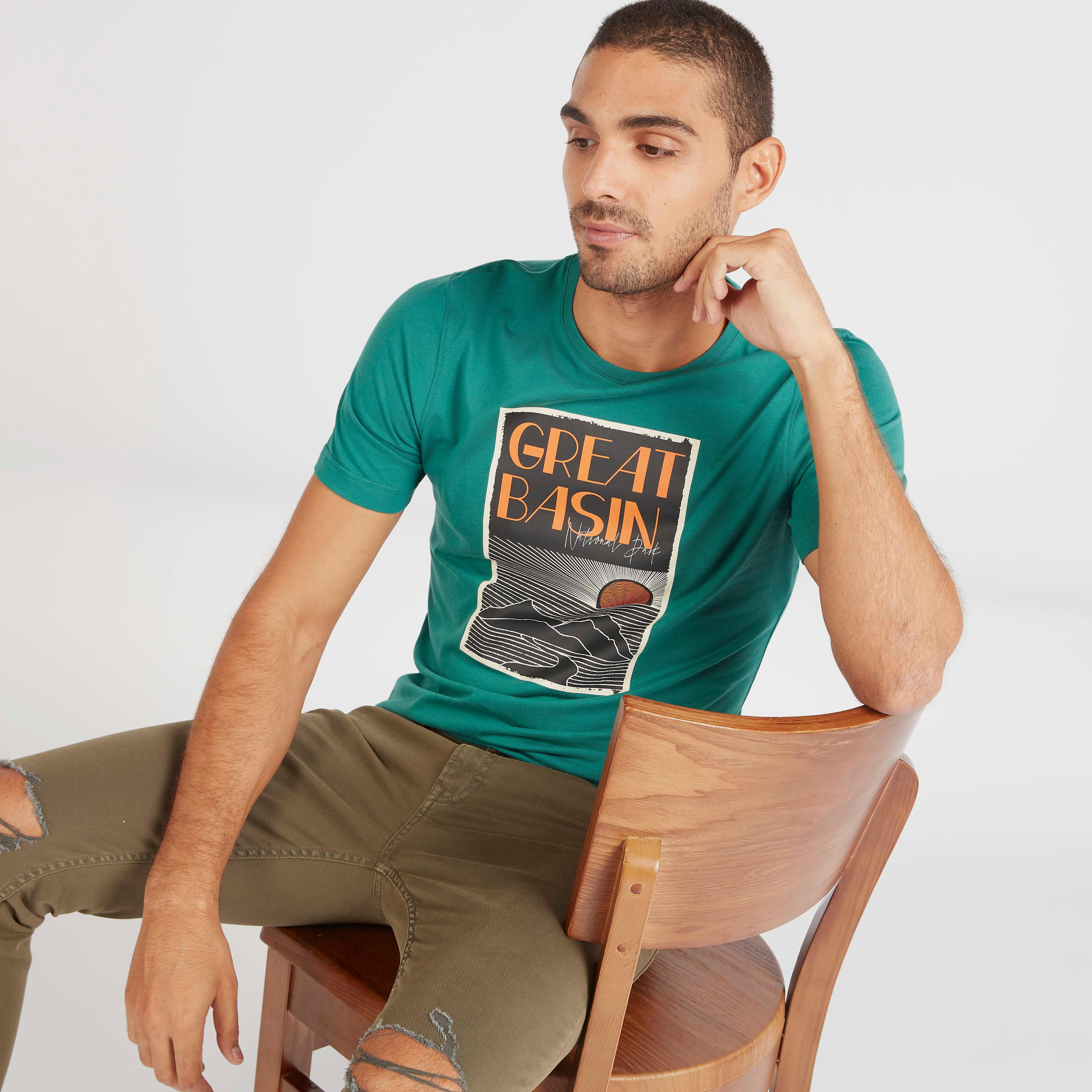 Graphic Print Crew Neck T-shirt with Short Sleeves-men-clothing-tshirtsandpolos-tshirts-image-1