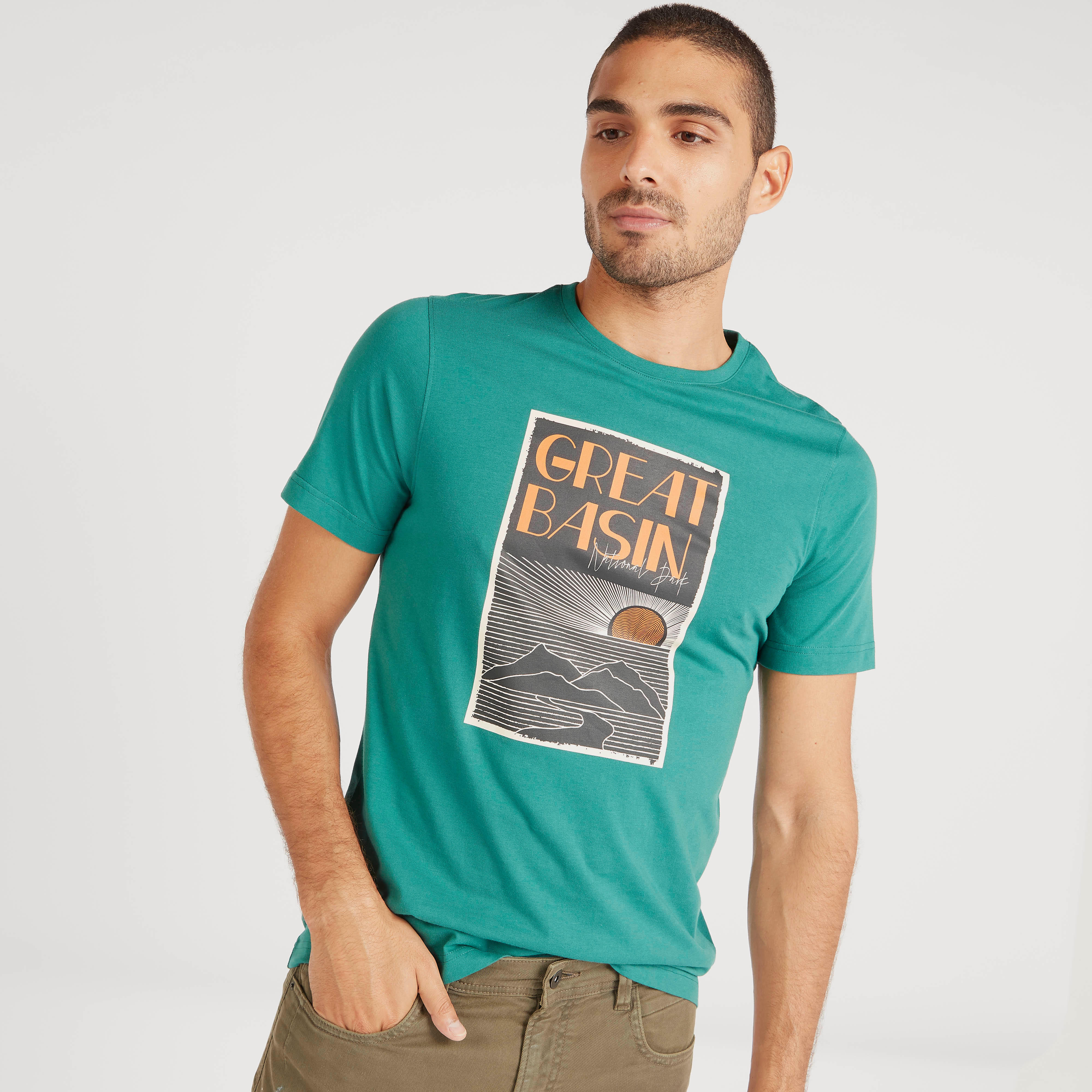 Graphic Print Crew Neck T-shirt with Short Sleeves-men-clothing-tshirtsandpolos-tshirts-image-3