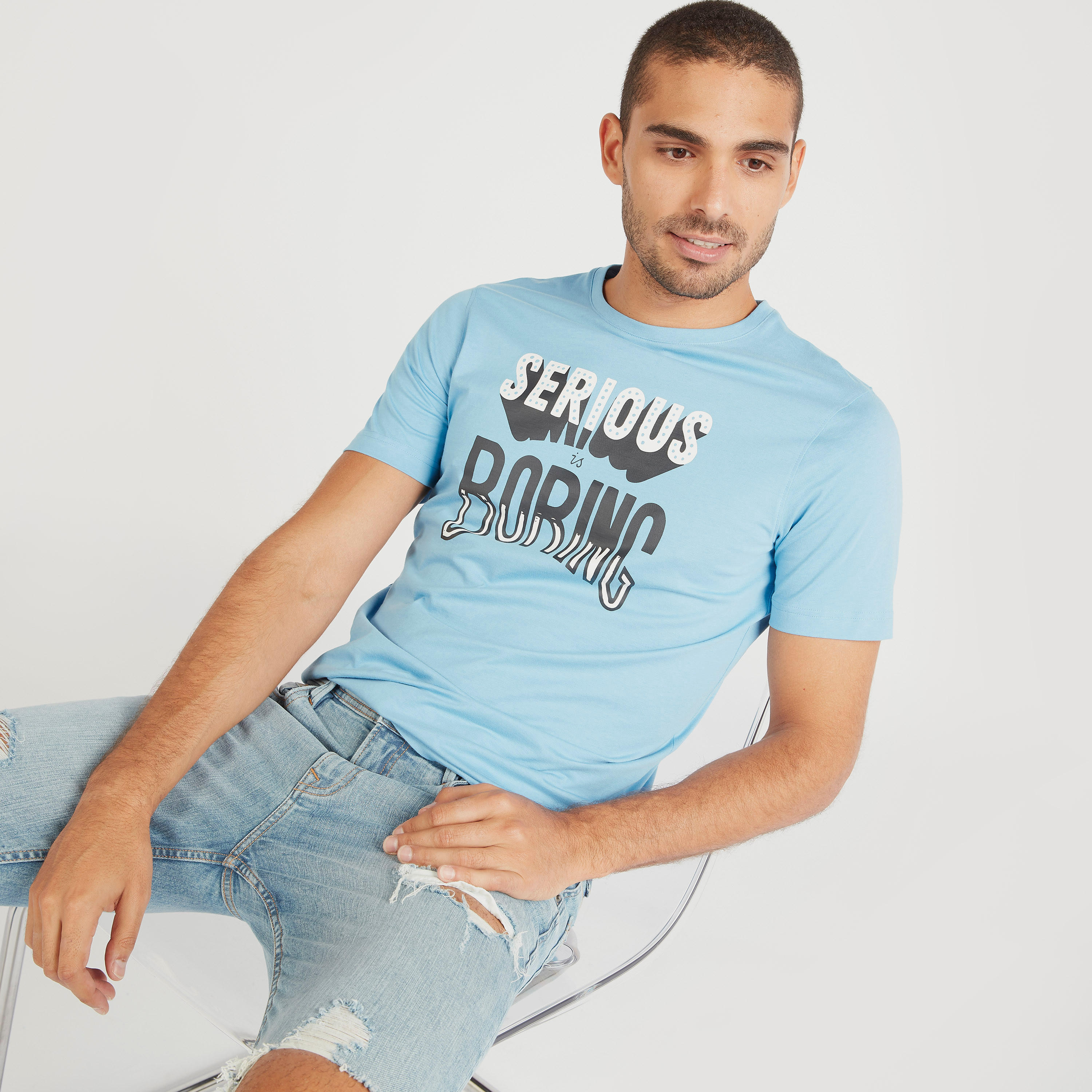Typographic Print Crew Neck T-shirt with Short Sleeves-men-clothing-tshirtsandpolos-tshirts-image-1