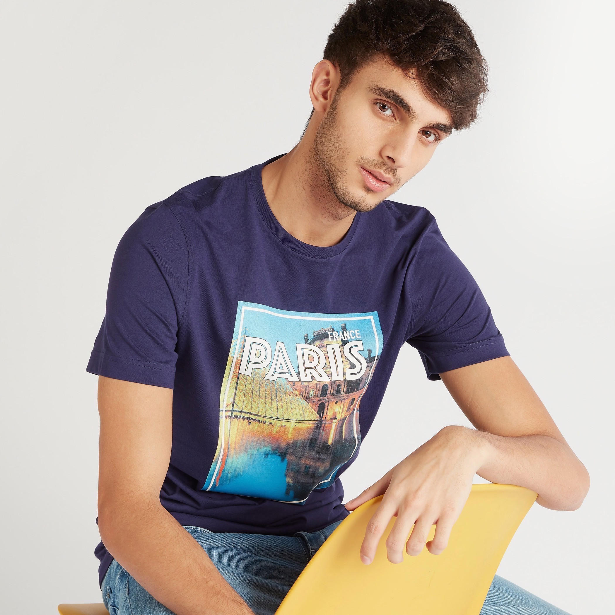Printed Slim Fit Crew Neck T-shirt with Short Sleeves-men-clothing-tshirtsandpolos-tshirts-image-1