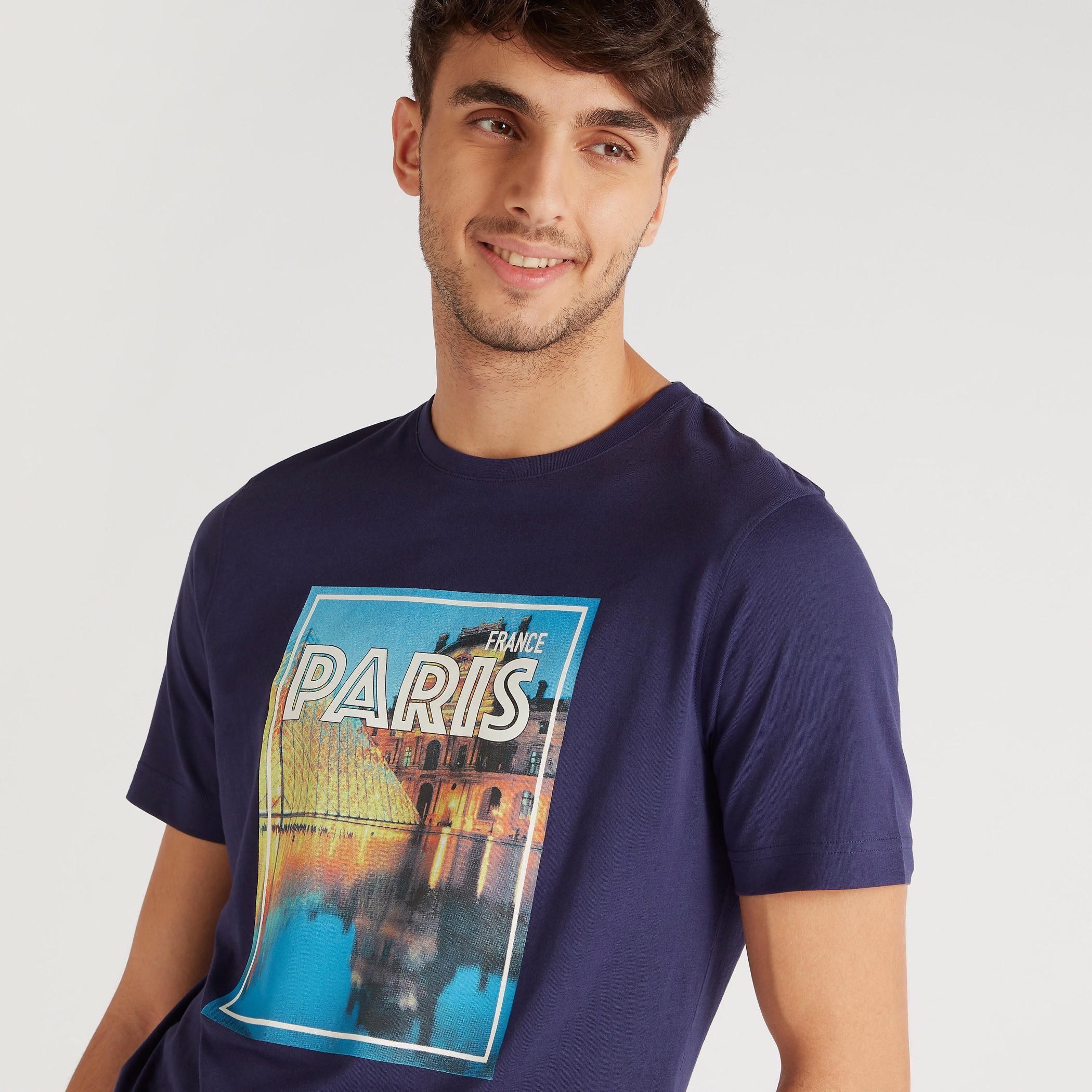 Printed Slim Fit Crew Neck T-shirt with Short Sleeves-men-clothing-tshirtsandpolos-tshirts-image-2