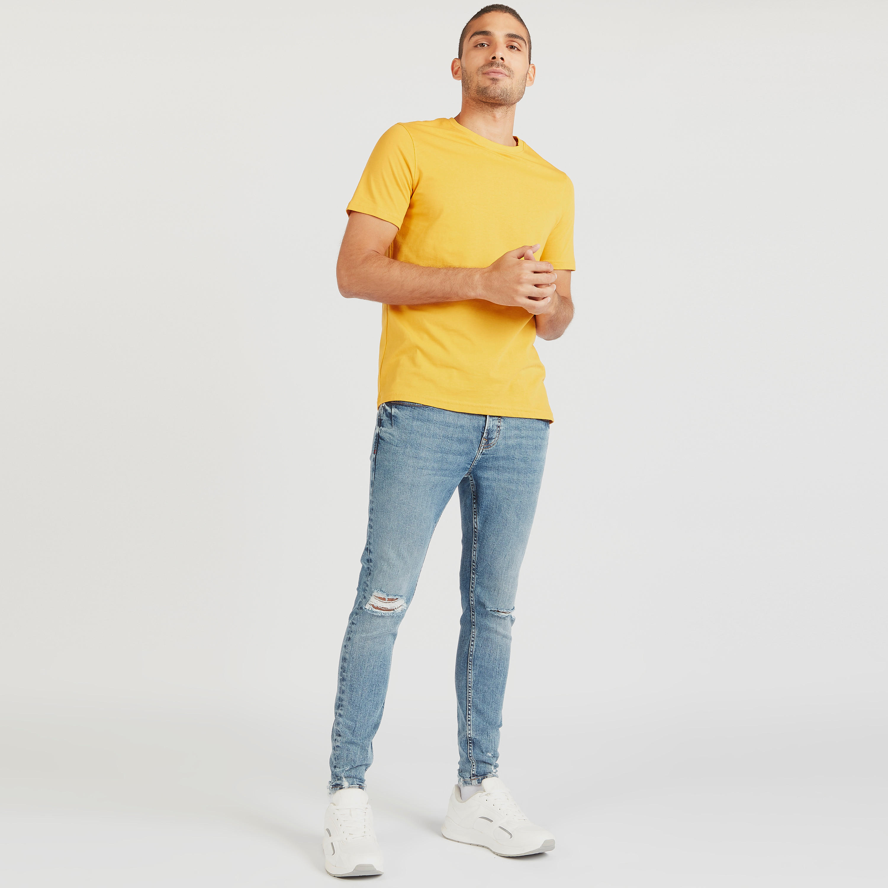 Solid Crew Neck T-shirt with Short Sleeves-men-clothing-tshirtsandpolos-tshirts-image-2