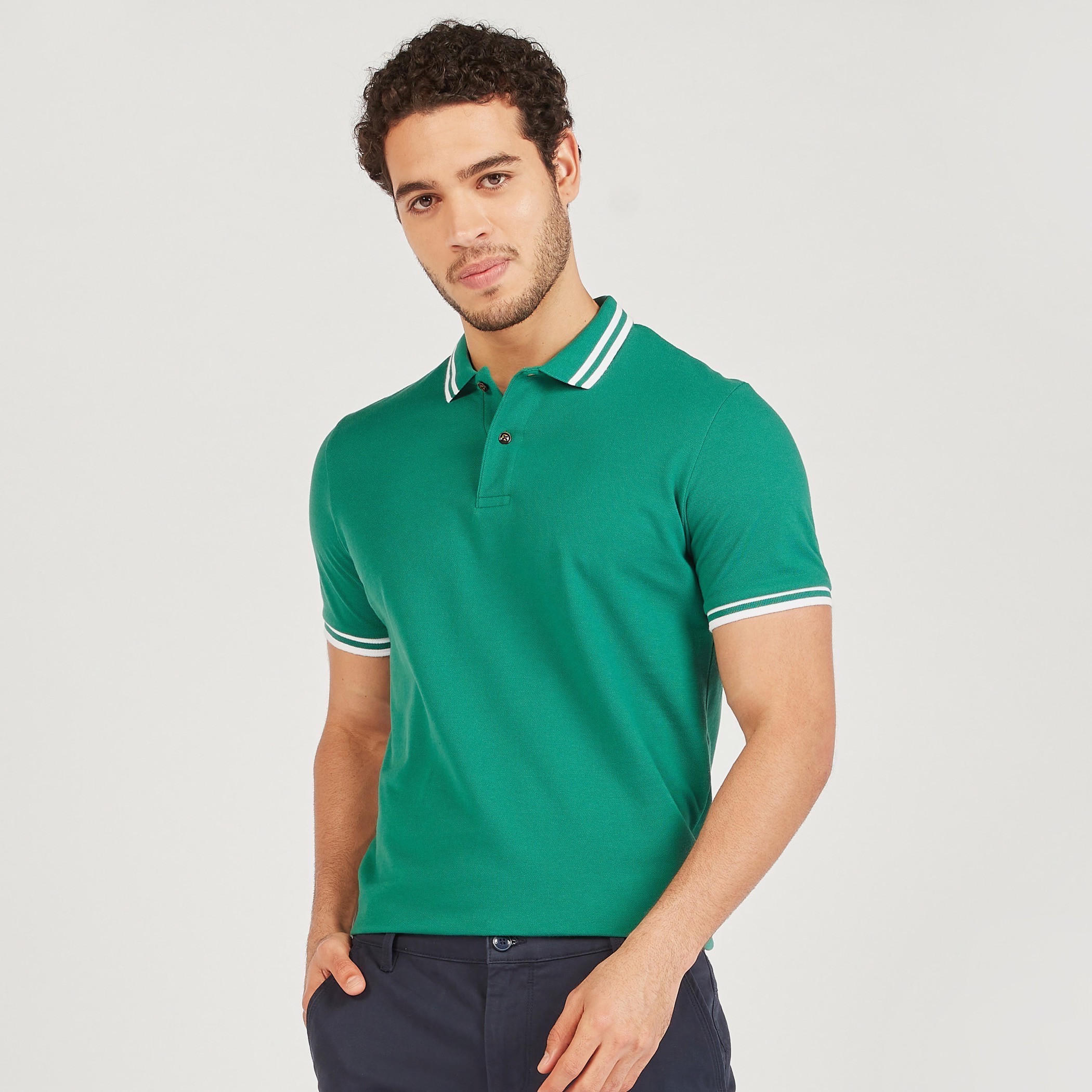 Solid Polo T-shirt with Short Sleeves-men-clothing-tshirtsandpolos-polos-image-1