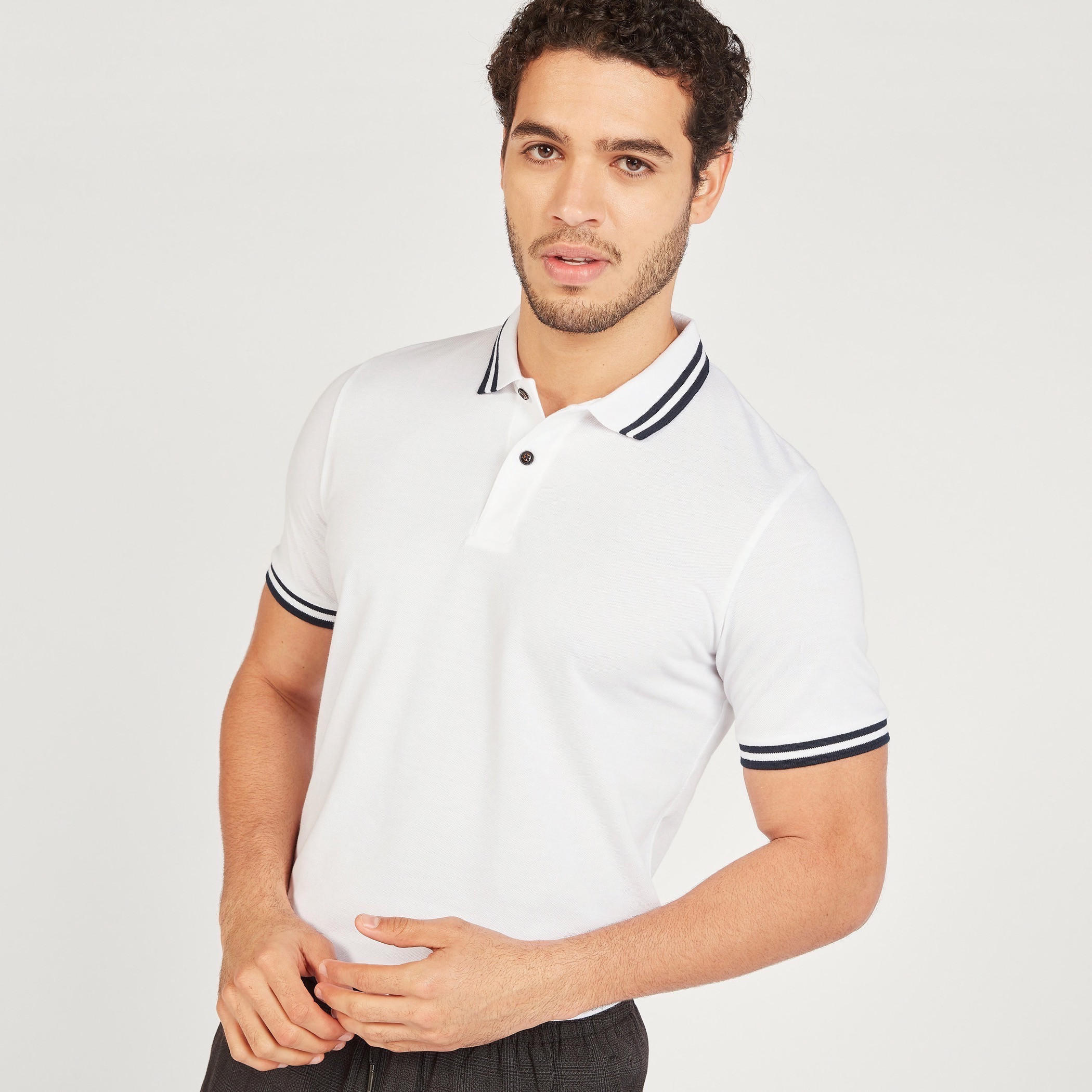Solid Polo T-shirt with Short Sleeves-men-clothing-tshirtsandpolos-polos-image-5