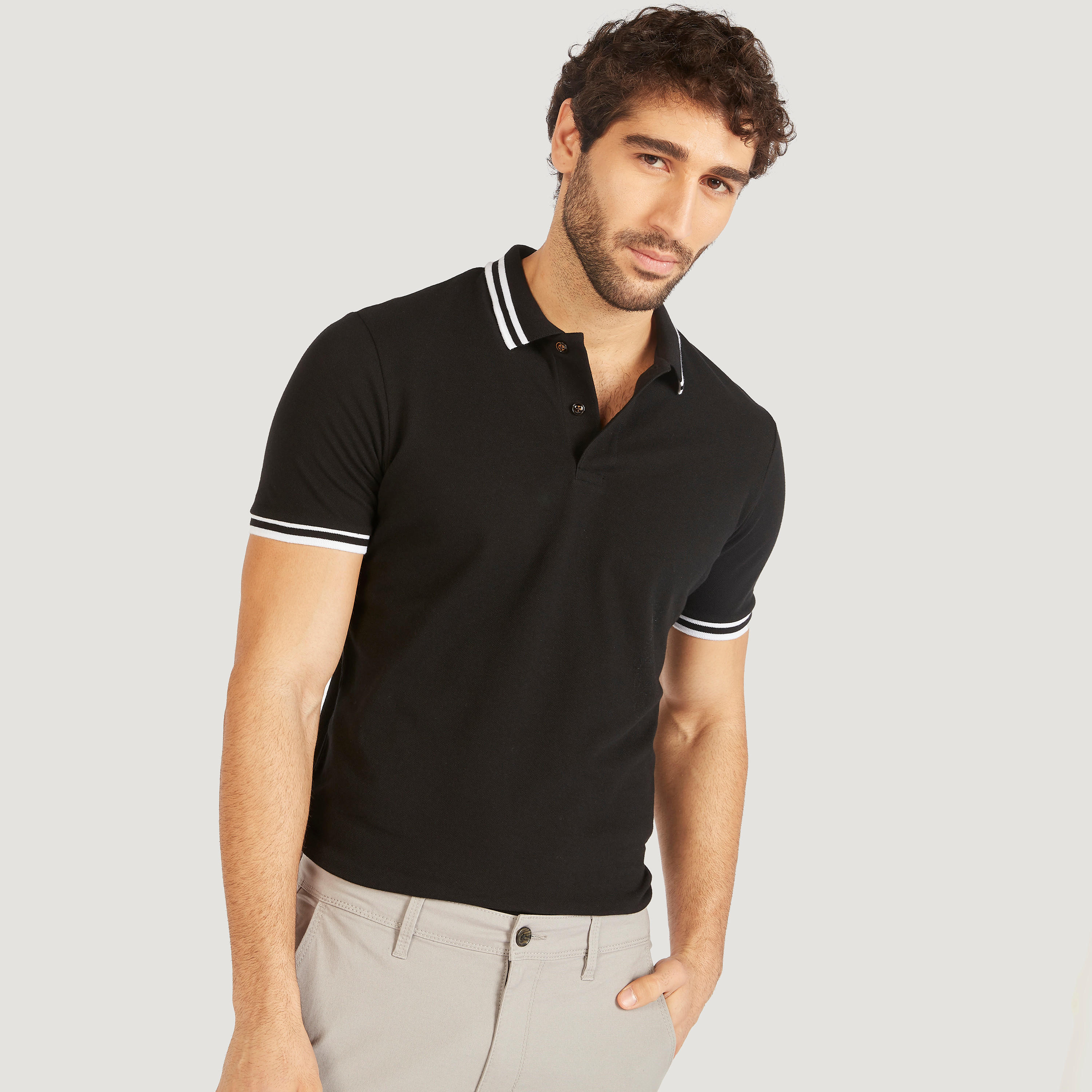Solid Polo T-shirt with Short Sleeves-men-clothing-tshirtsandpolos-polos-image-31