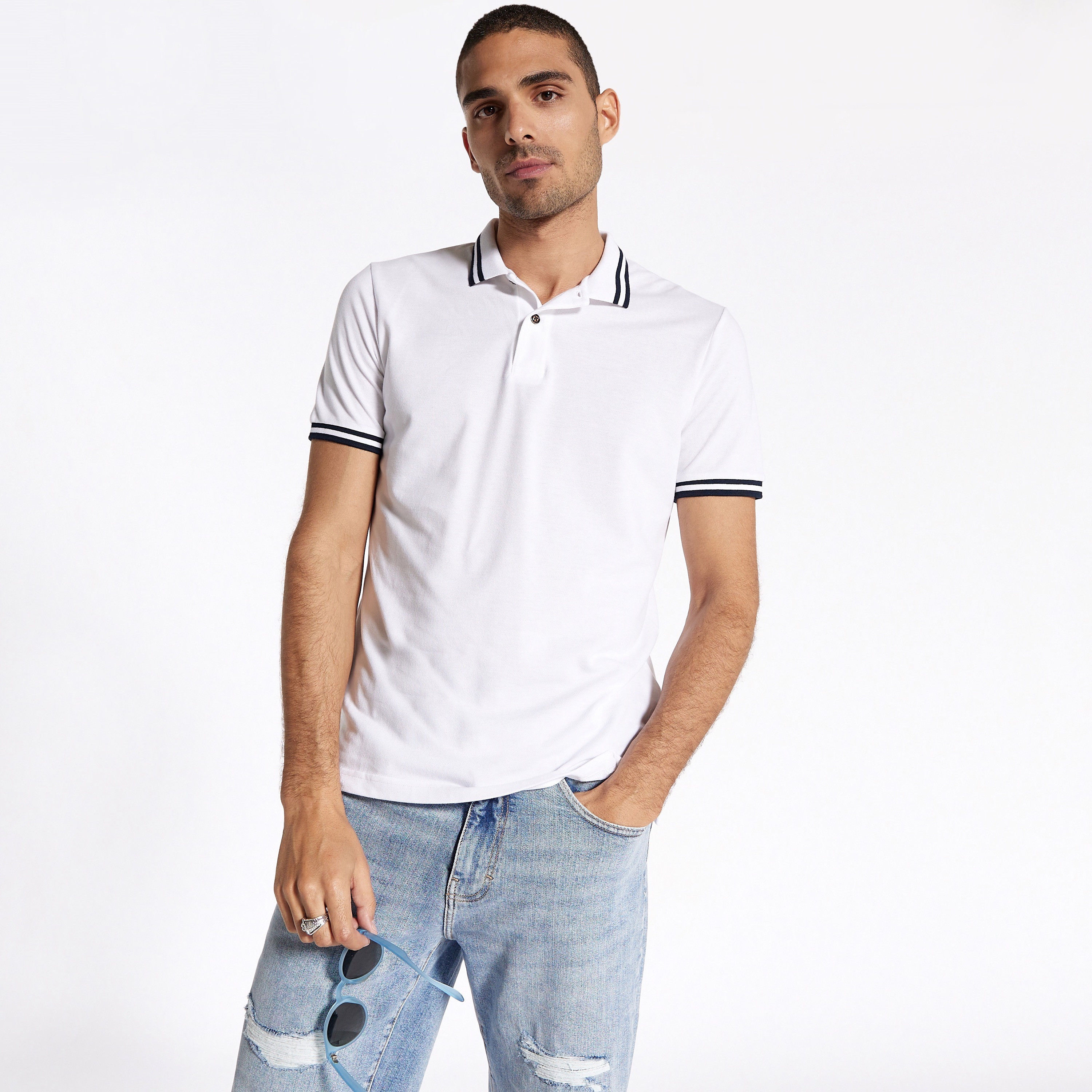 Solid Polo T-shirt with Short Sleeves-men-clothing-tshirtsandpolos-polos-image-56