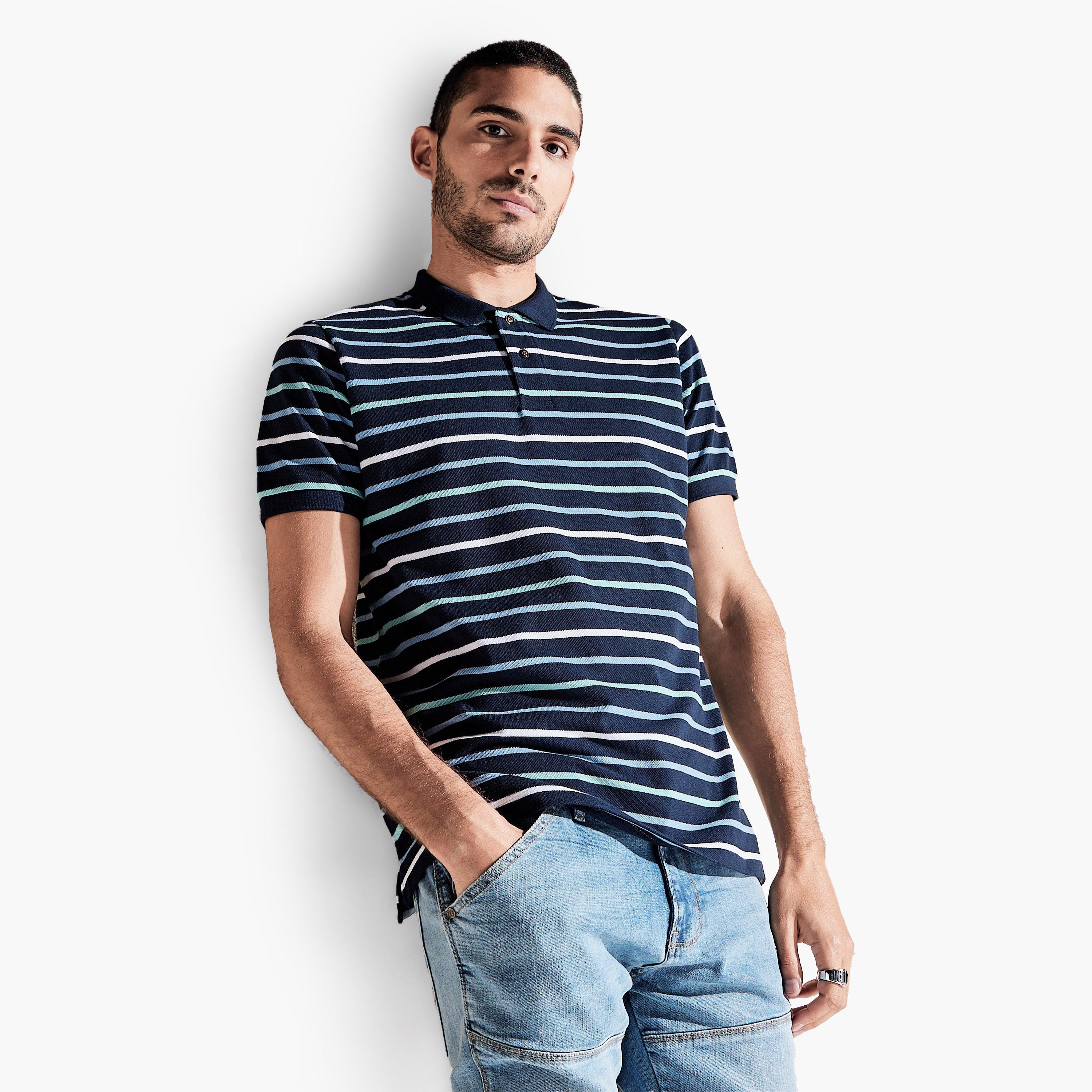 تيشيرت بولو مخطط بأكمام قصيرة-men-clothing-tshirtsandpolos-polos-image-1