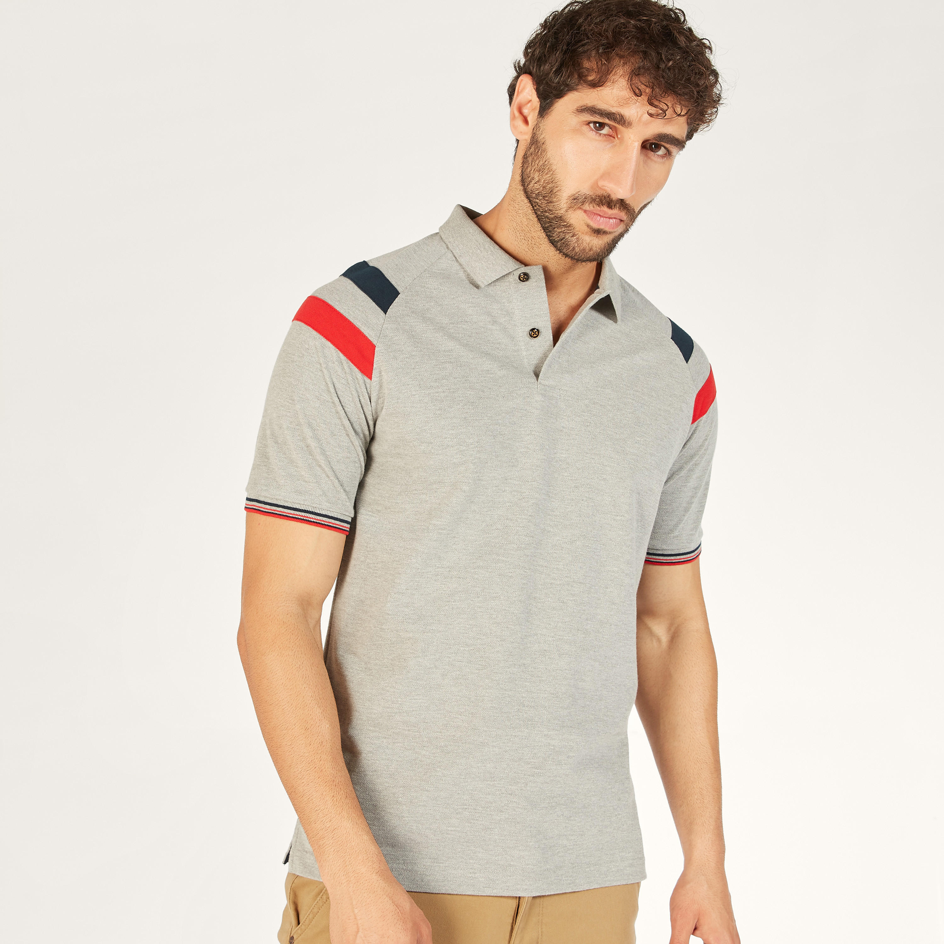 تيشيرت بولو سادة بأكمام ريجلان وتفاصيل شريطة-men-clothing-tshirtsandpolos-polos-image-9