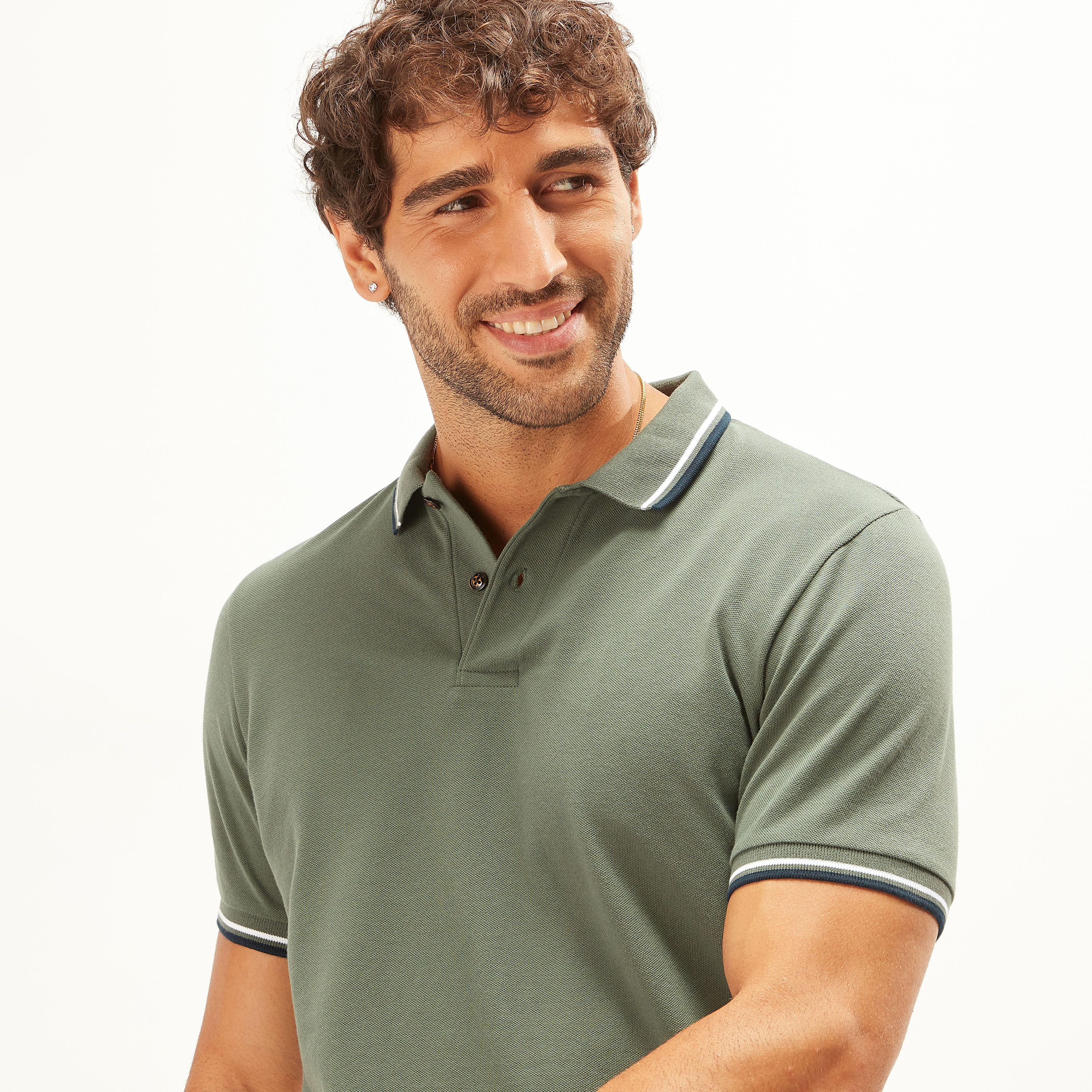 تيشيرت بولو سادة بأكمام قصيرة وتفاصيل خيوط بارزة-men-clothing-tshirtsandpolos-polos-image-1